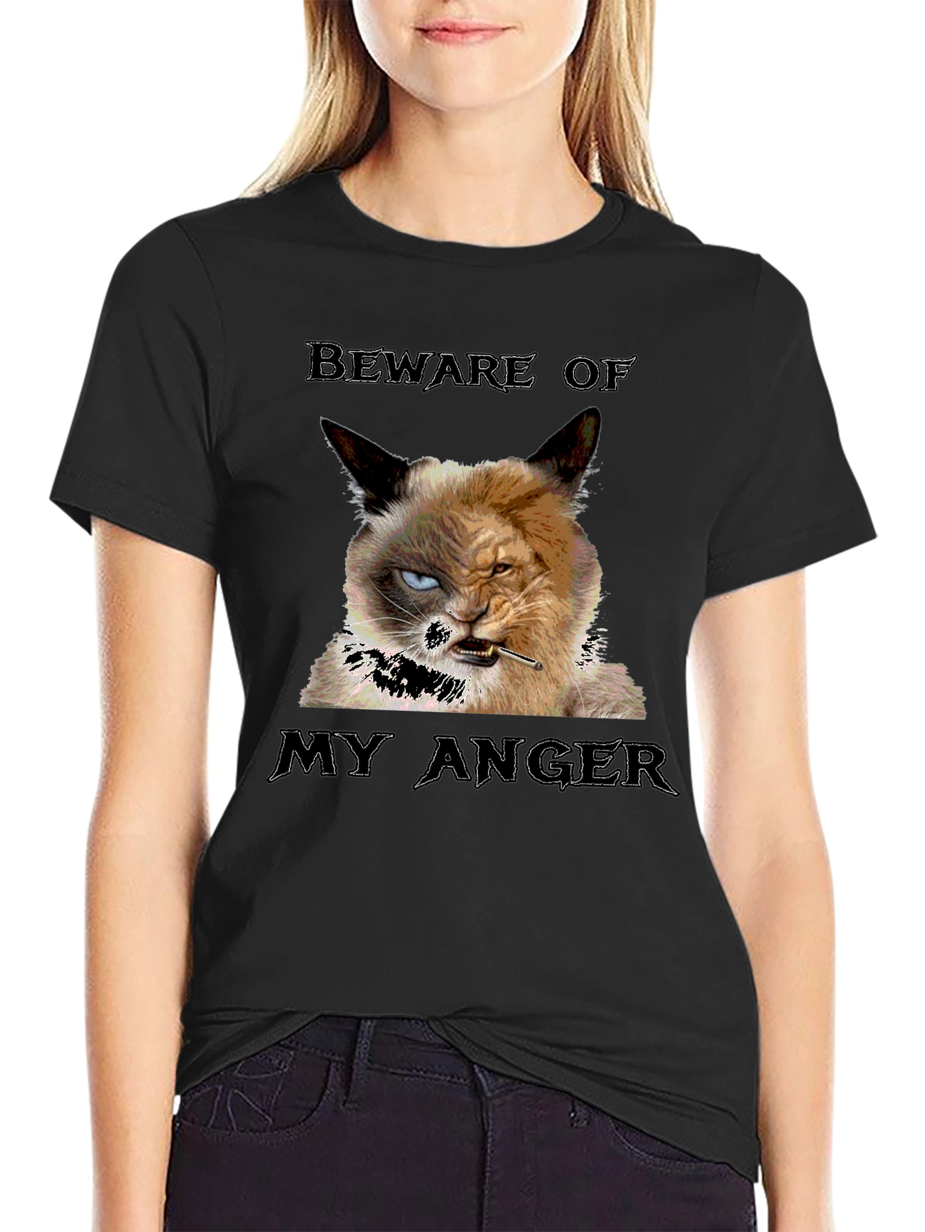Black Grumpy Cat T-Shirt - Beware My Anger view 2