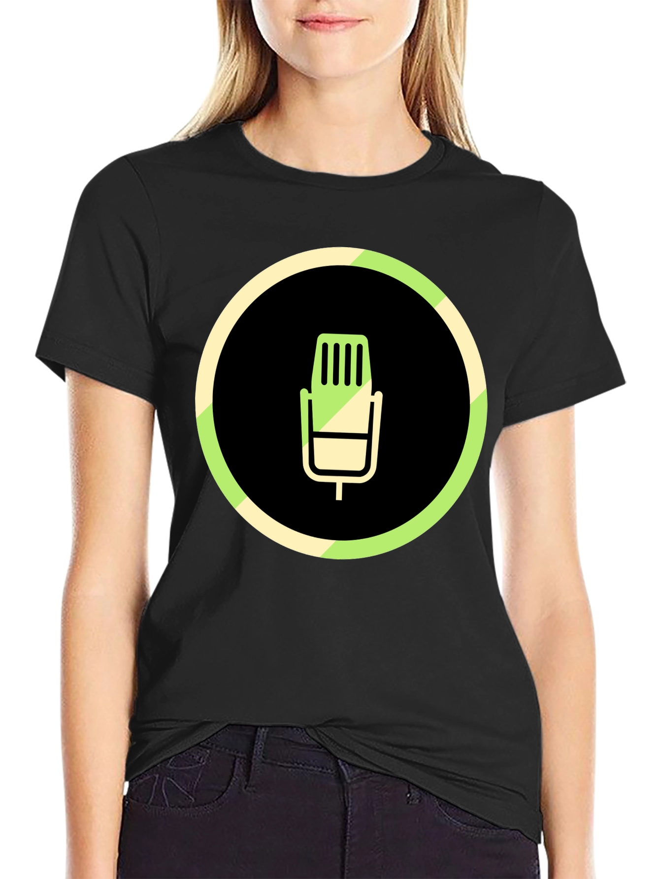 Black Microphone Graphic Black T-Shirt view 2