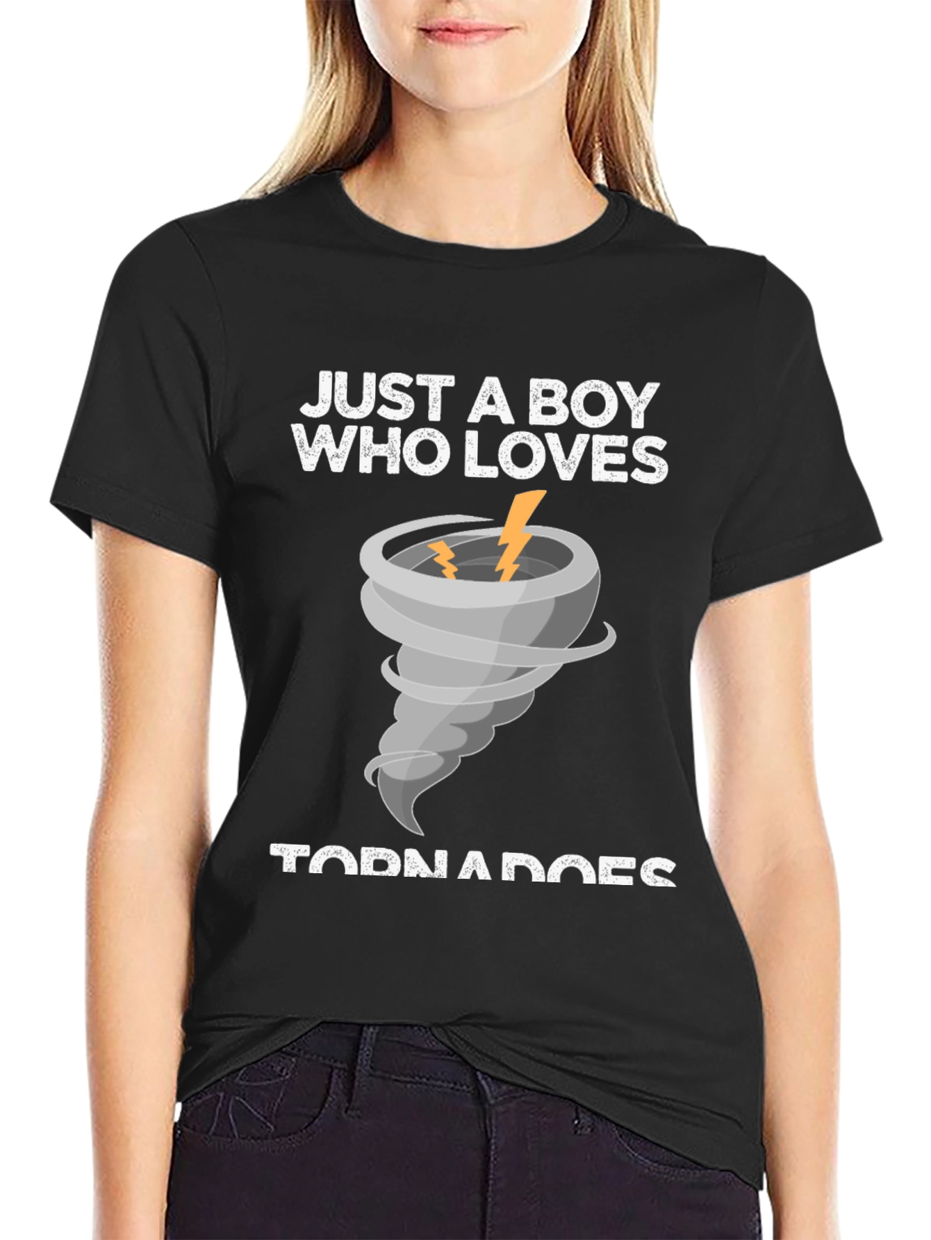 Black Just A Boy Who Loves Tornadoes T-Shirt view 2
