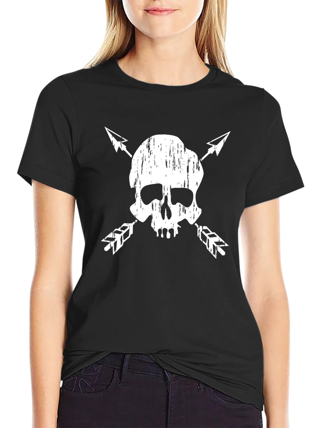 Black Skull & Arrow Graphic Tee - Black Cotton Blend view 2