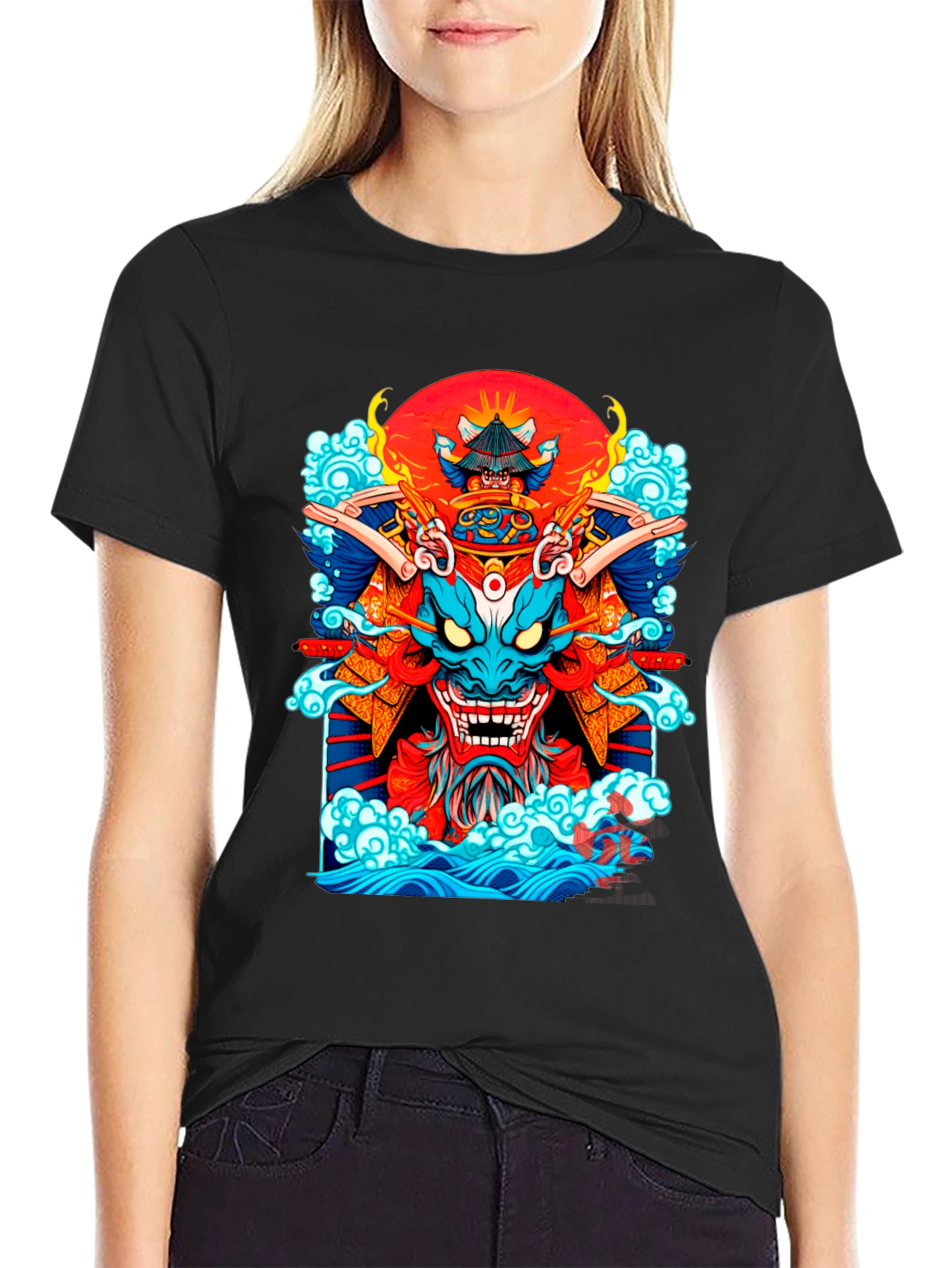 Black Samurai Dragon Graphic Black T-Shirt view 2