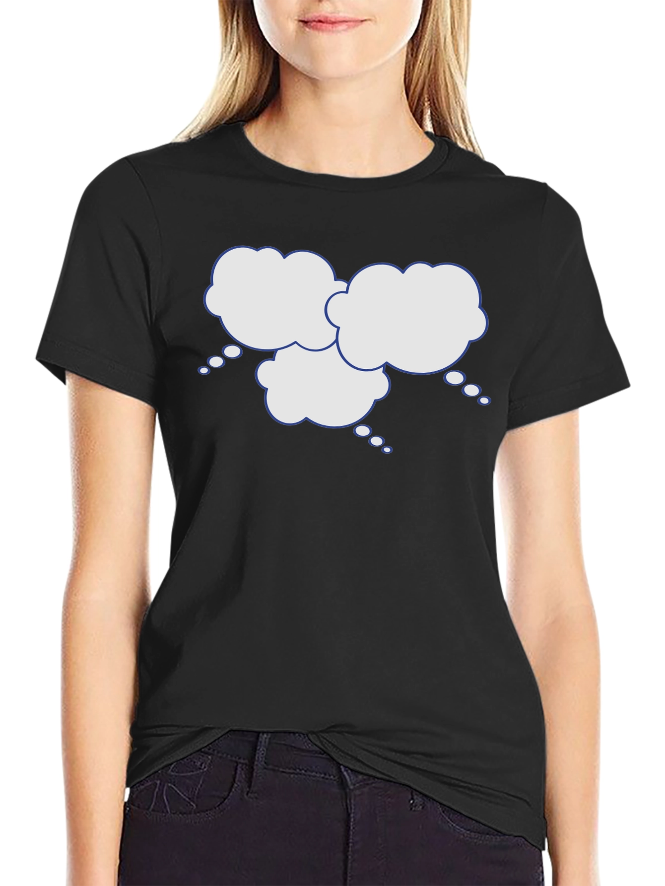 Black Black T-Shirt with Thinking Cloud Graphic view 2