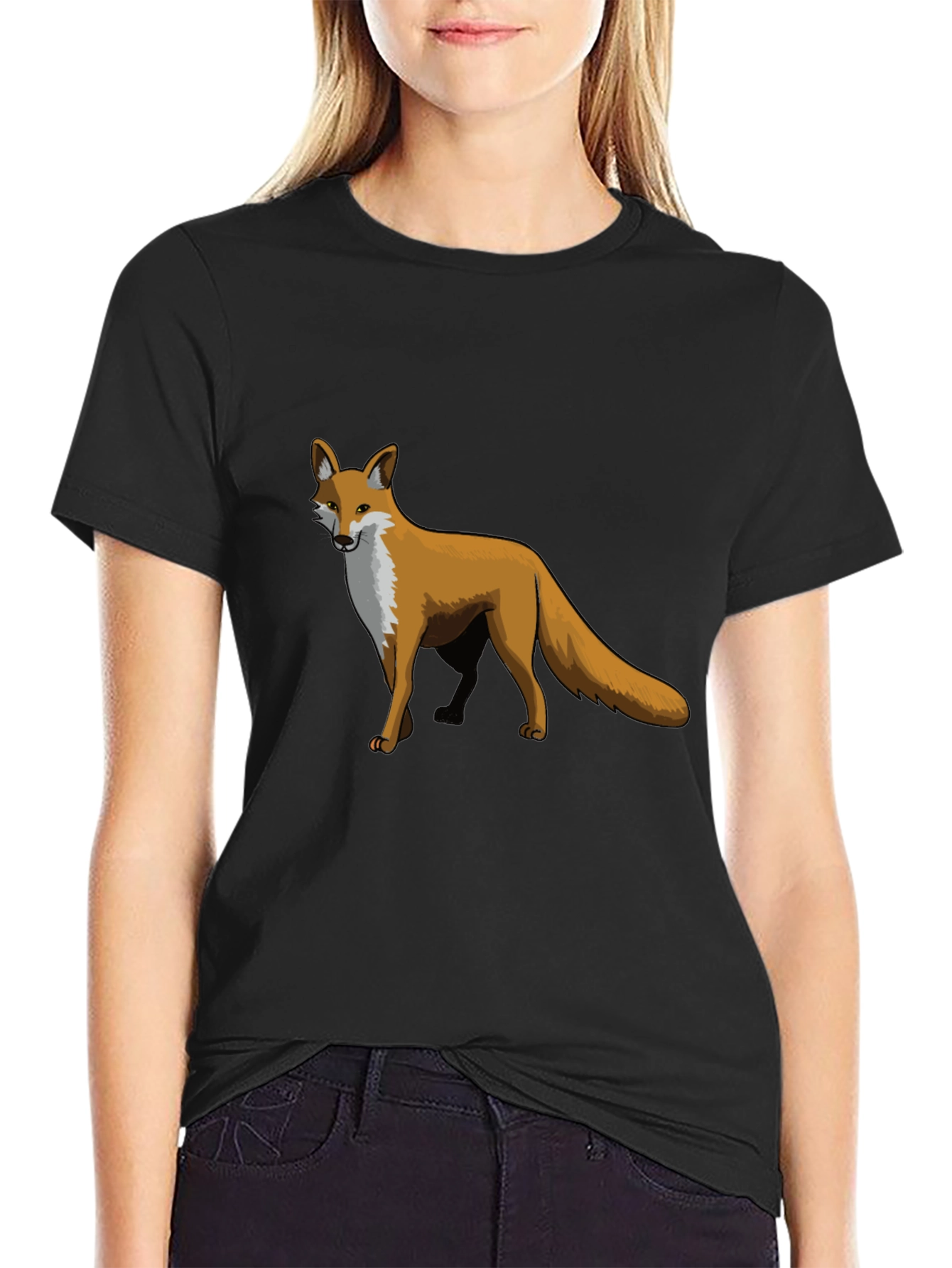 Black Fox Graphic Print Tee - Unique Animal Design T-Shirt view 2