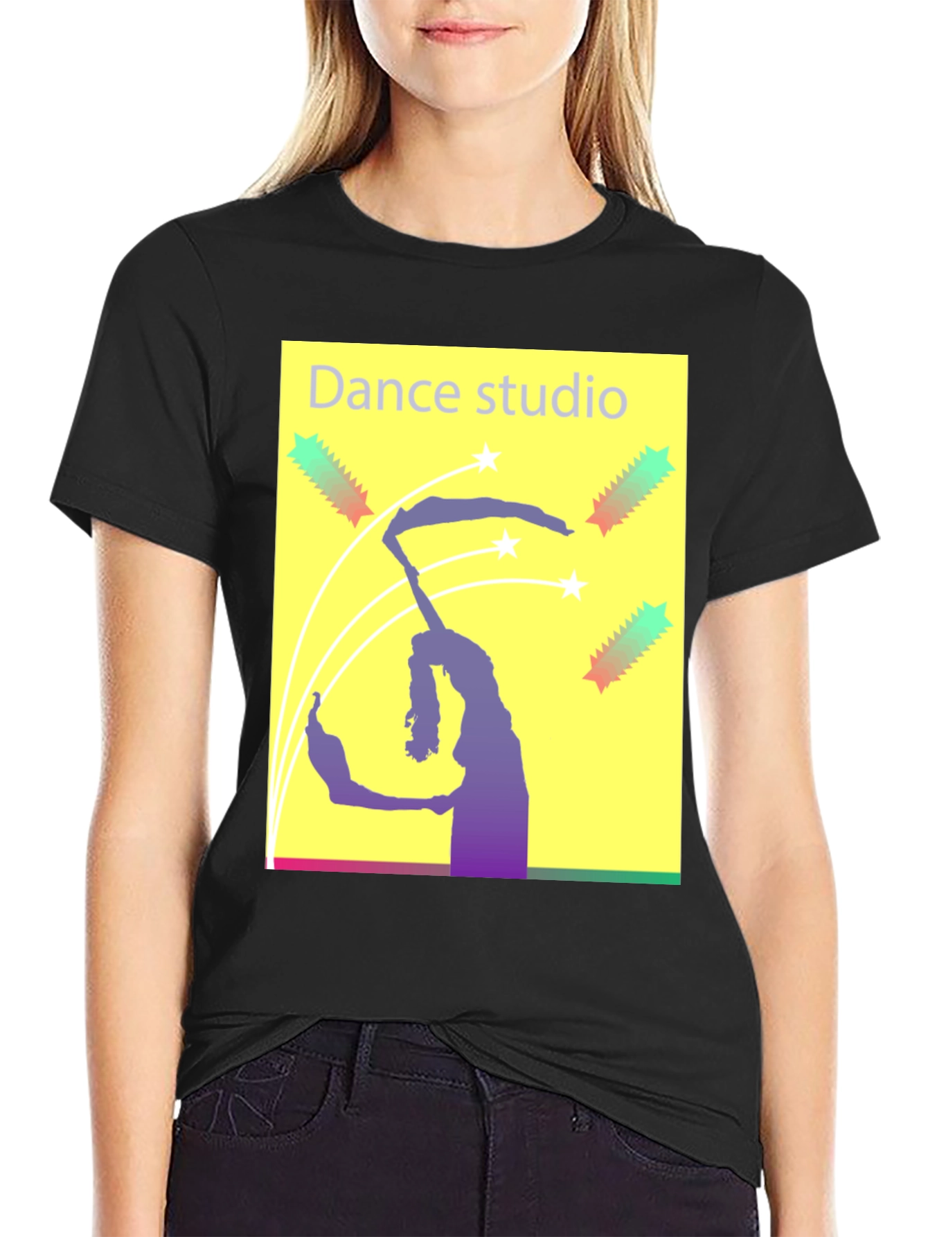 Black Dance Studio Graphic Tee - Black Cotton T-Shirt view 2