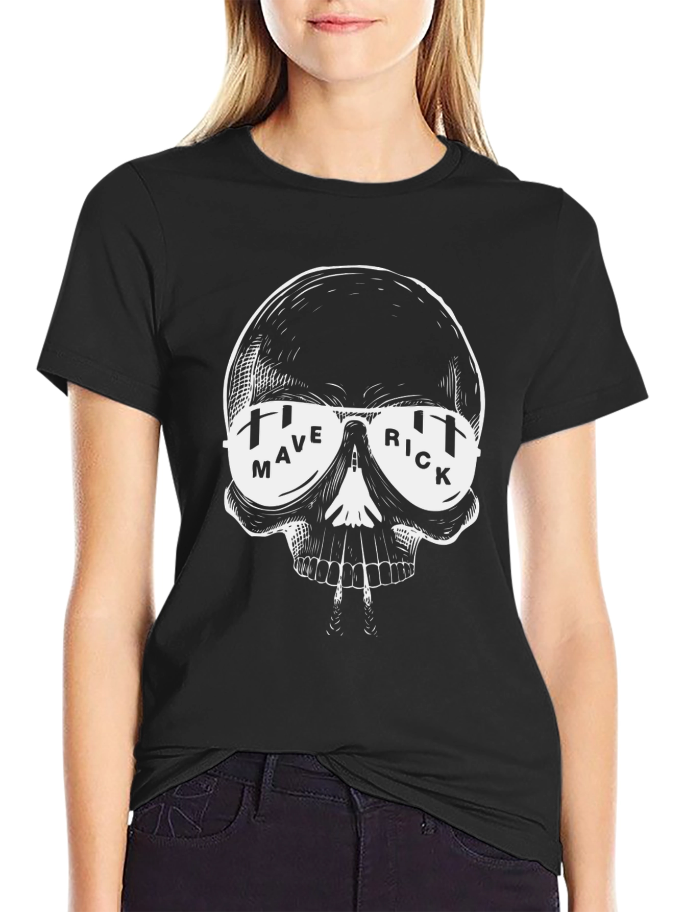 Black Maverick Skull Graphic Tee - Stylish Men's Black T-Shirt view 2