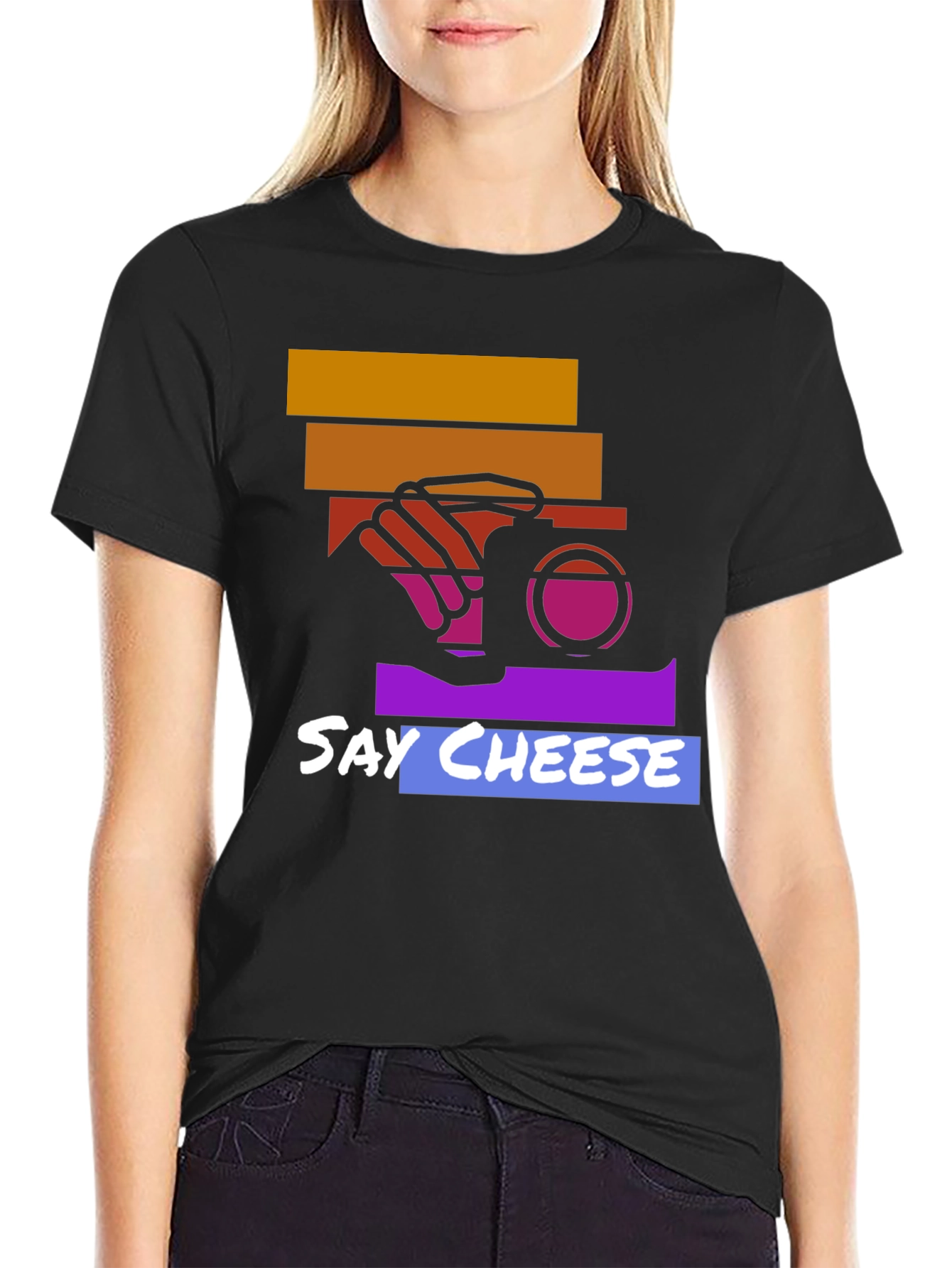 Black Say Cheese Graphic Tee - Camera Lover T-Shirt view 2