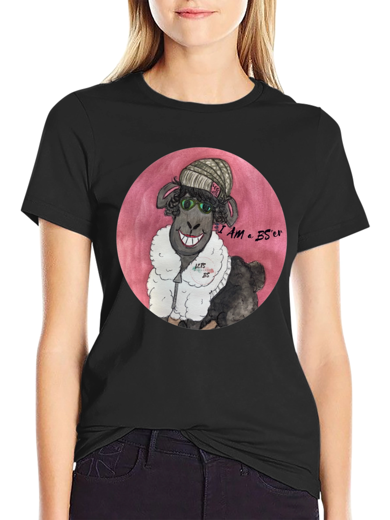 Black Black Sheep Humor T-Shirt - I AM a BS'er view 2