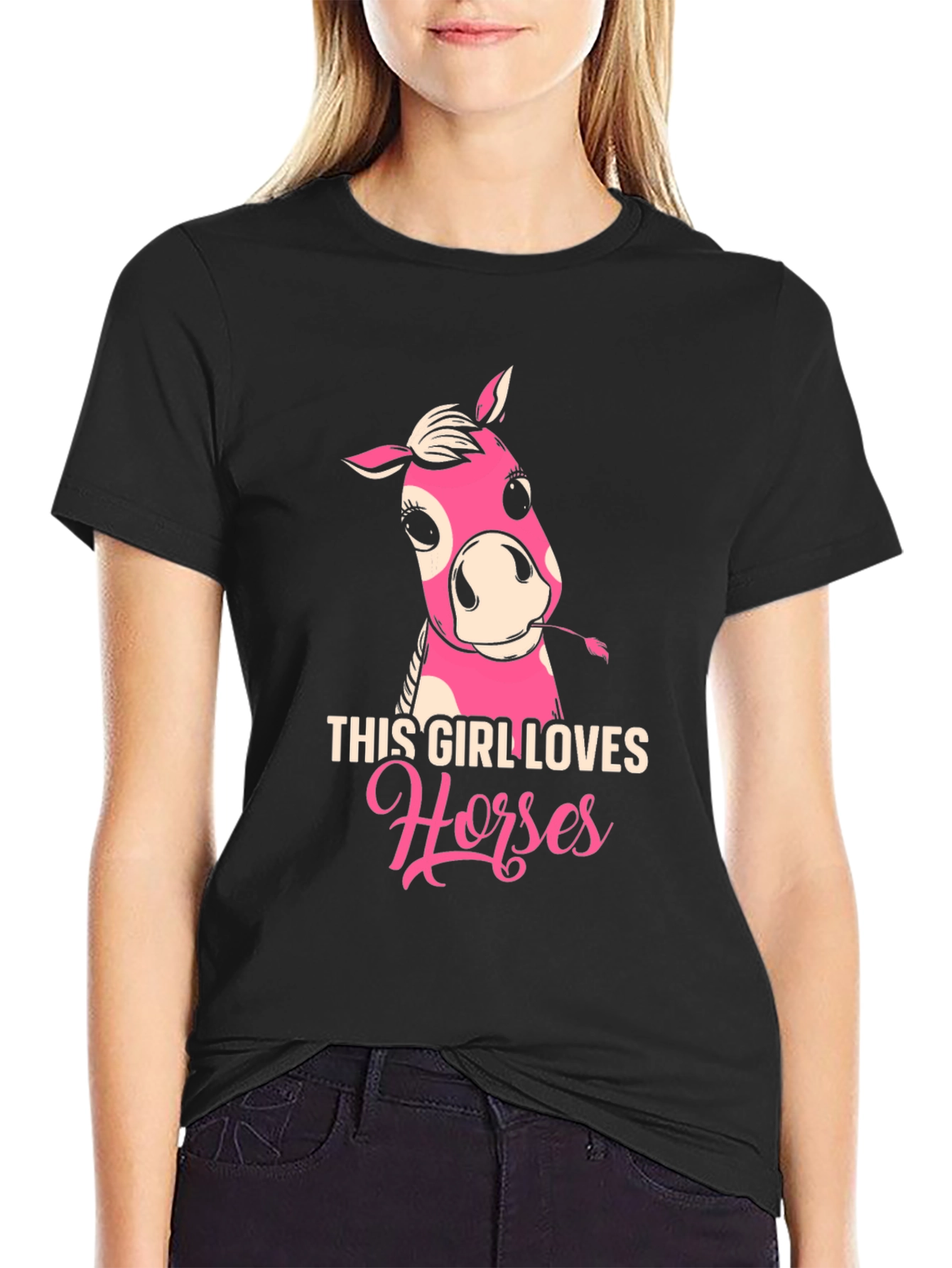 Black This Girl Loves Horses Black T-Shirt view 2