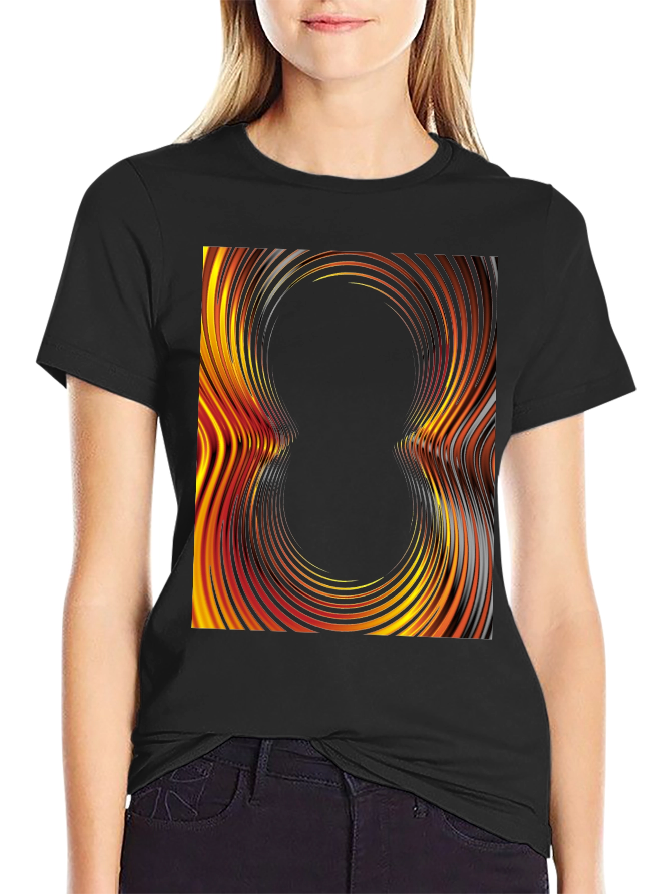 Black Abstract Swirl Graphic Tee - Black Cotton T-Shirt view 2