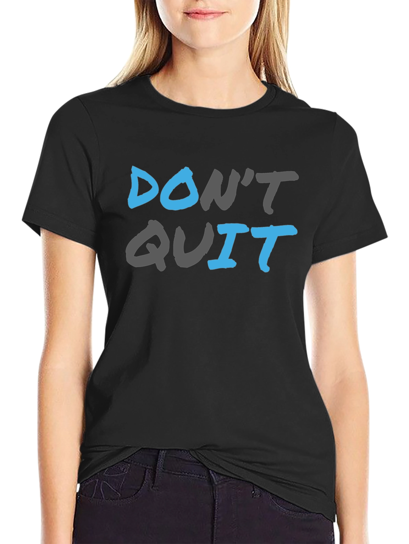 Black Motivational 'Don't Quit' Graphic Tee - Black Cotton Blend view 2