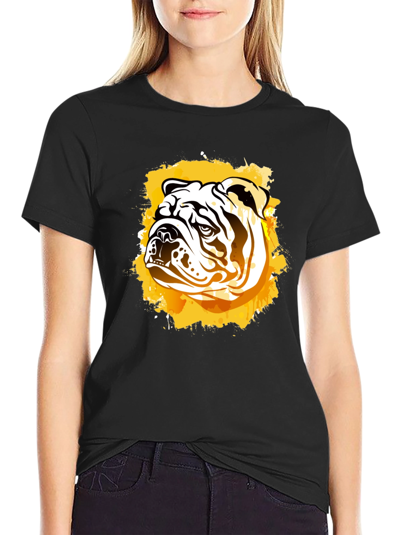 Black Bulldog Graphic Print Black T-Shirt view 2