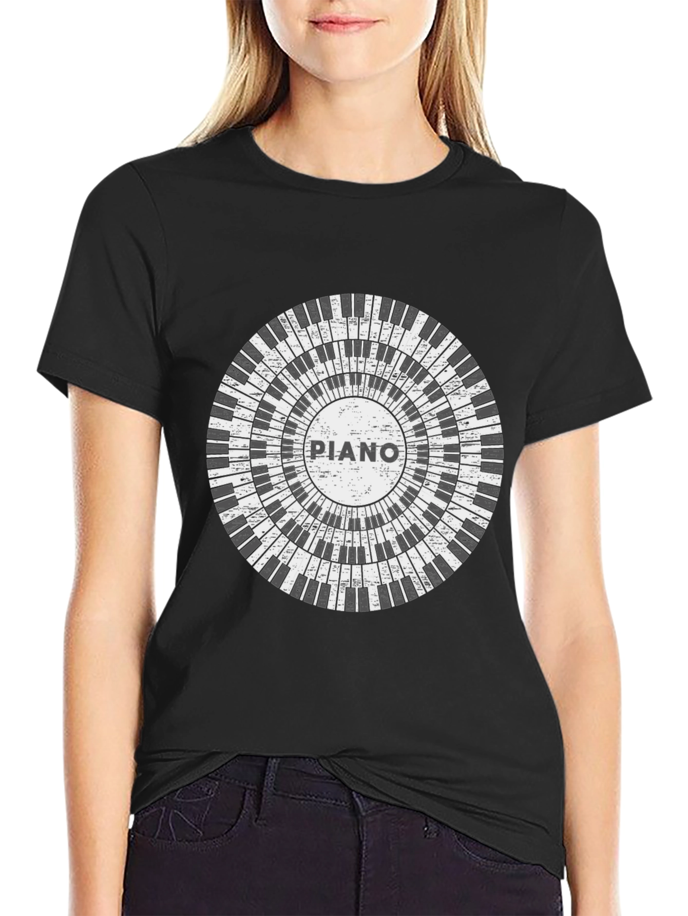 Black Piano Keys Circle Graphic Tee view 2