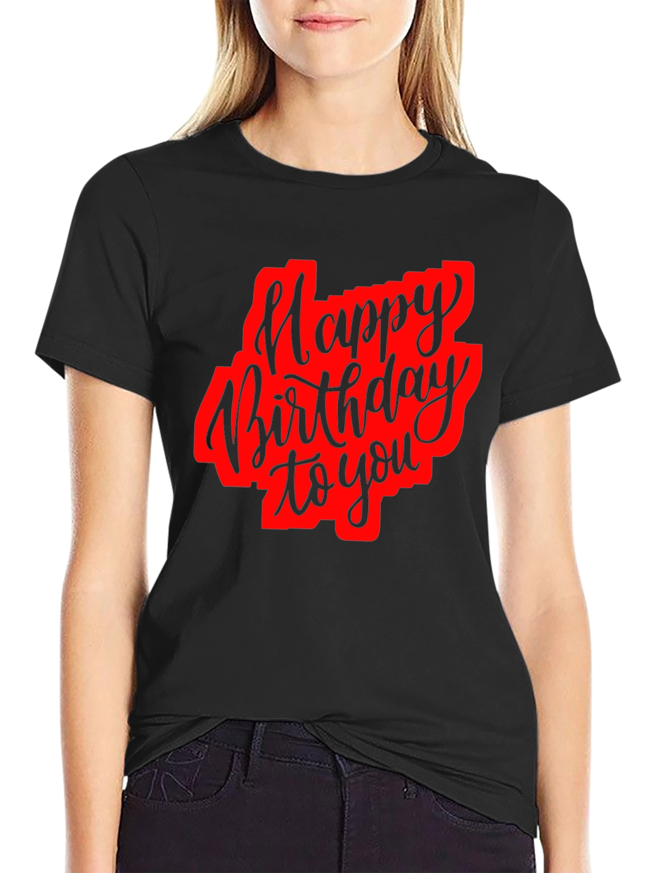 Black Happy Birthday Black Graphic T-Shirt view 2