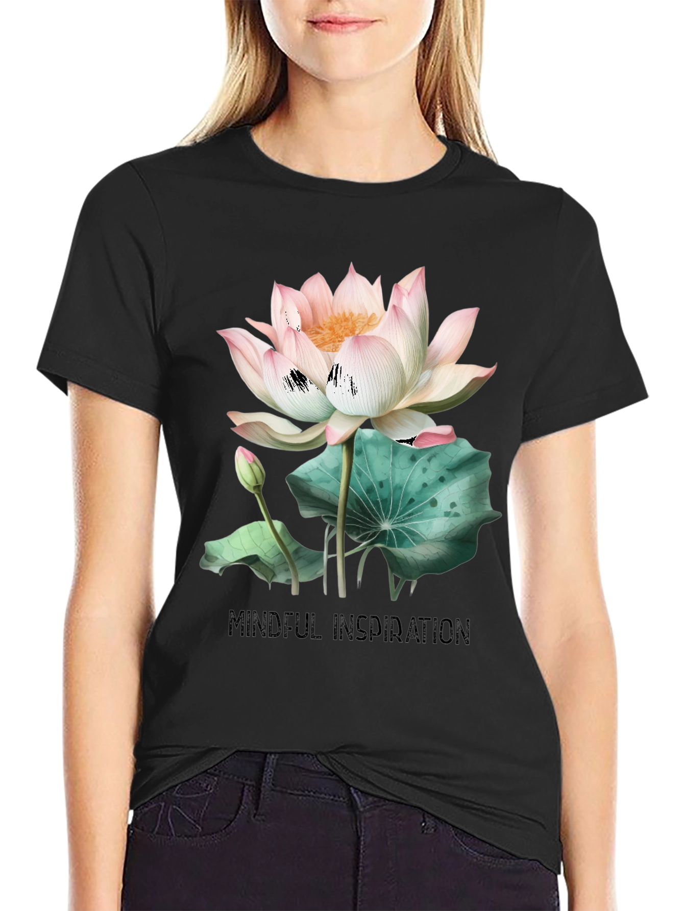 Black Mindful Inspiration Lotus Graphic Tee - Black view 2