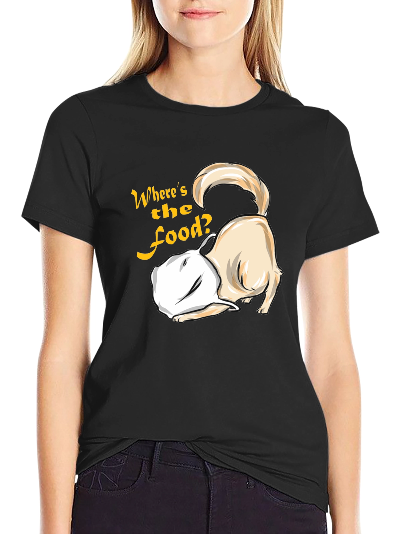 Black Funny Dog 'Where's the Food?' Black T-Shirt view 2