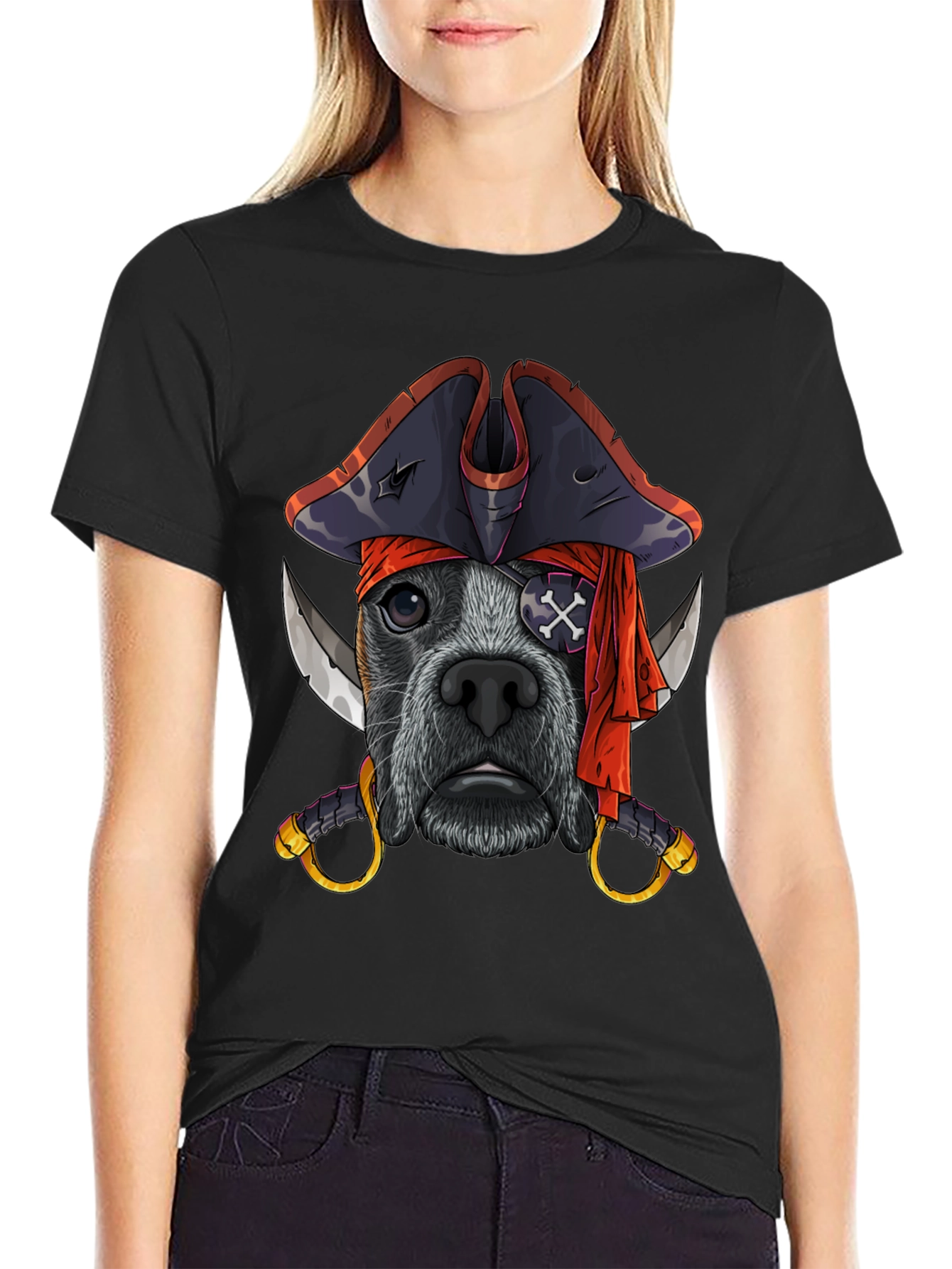 Black Pirate Dog T-Shirt, Funny Pet Tee view 2