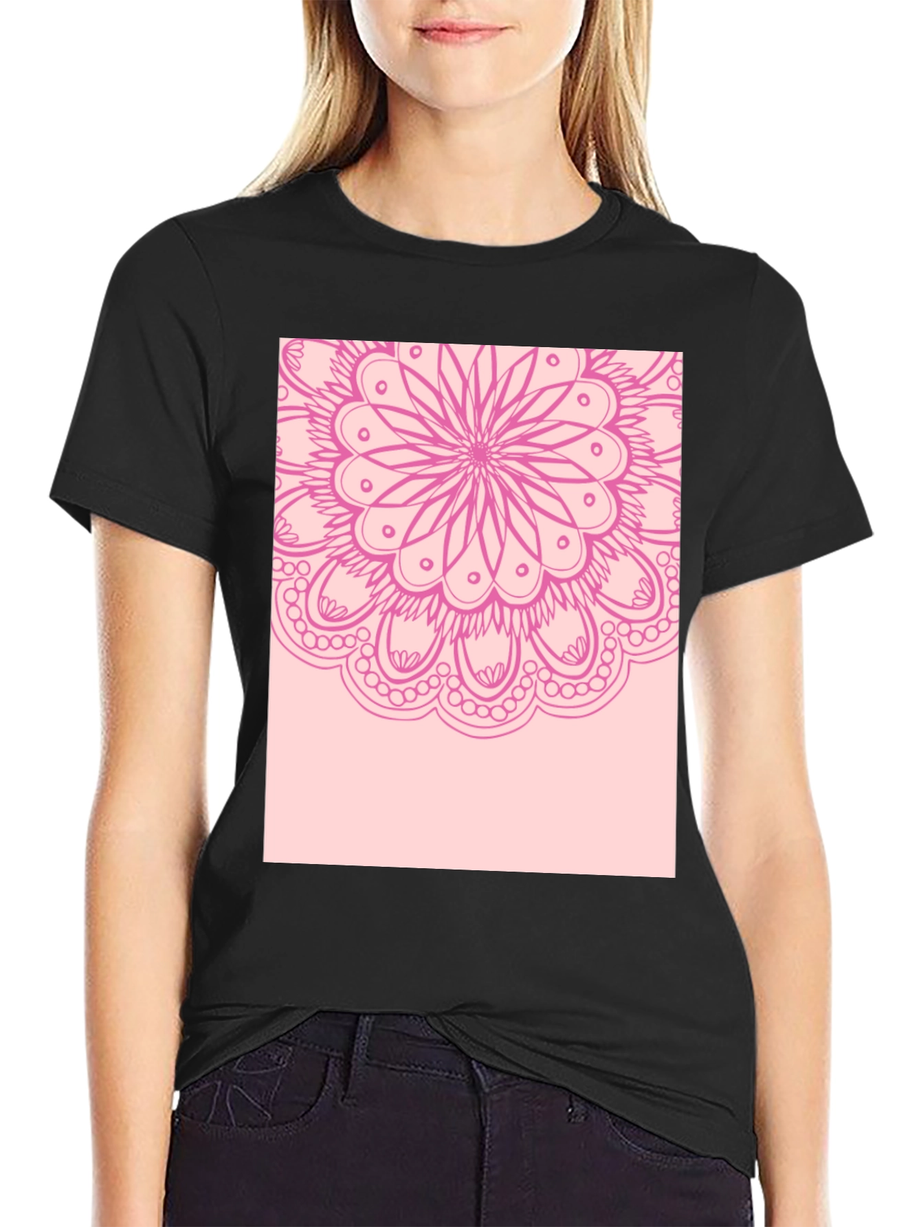 Black Mandala Graphic Tee - Stylish Black Cotton T-Shirt view 2