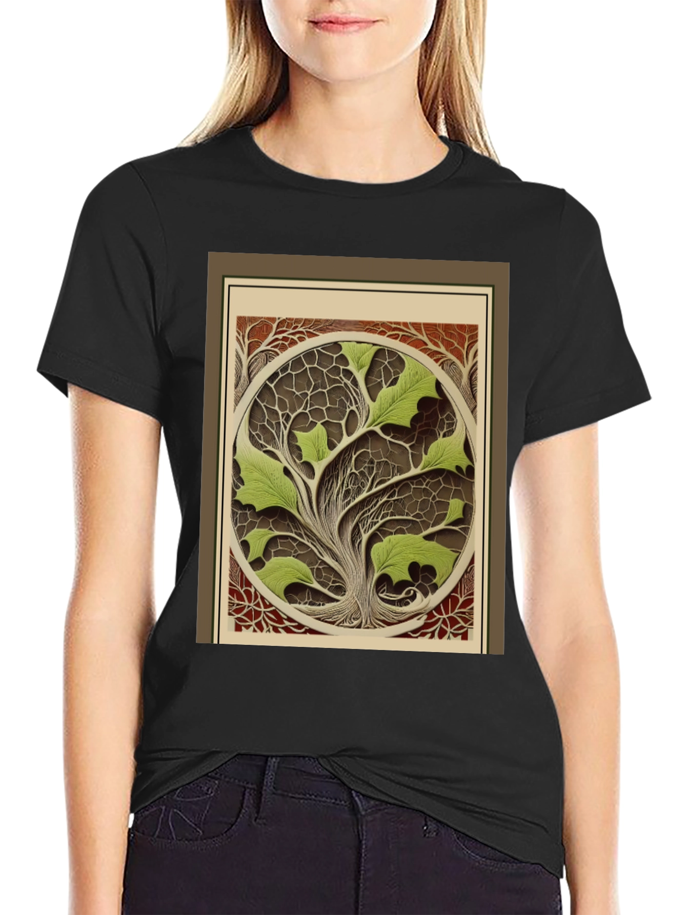 Black Arboreal Art T-Shirt - Nature Inspired Design view 2