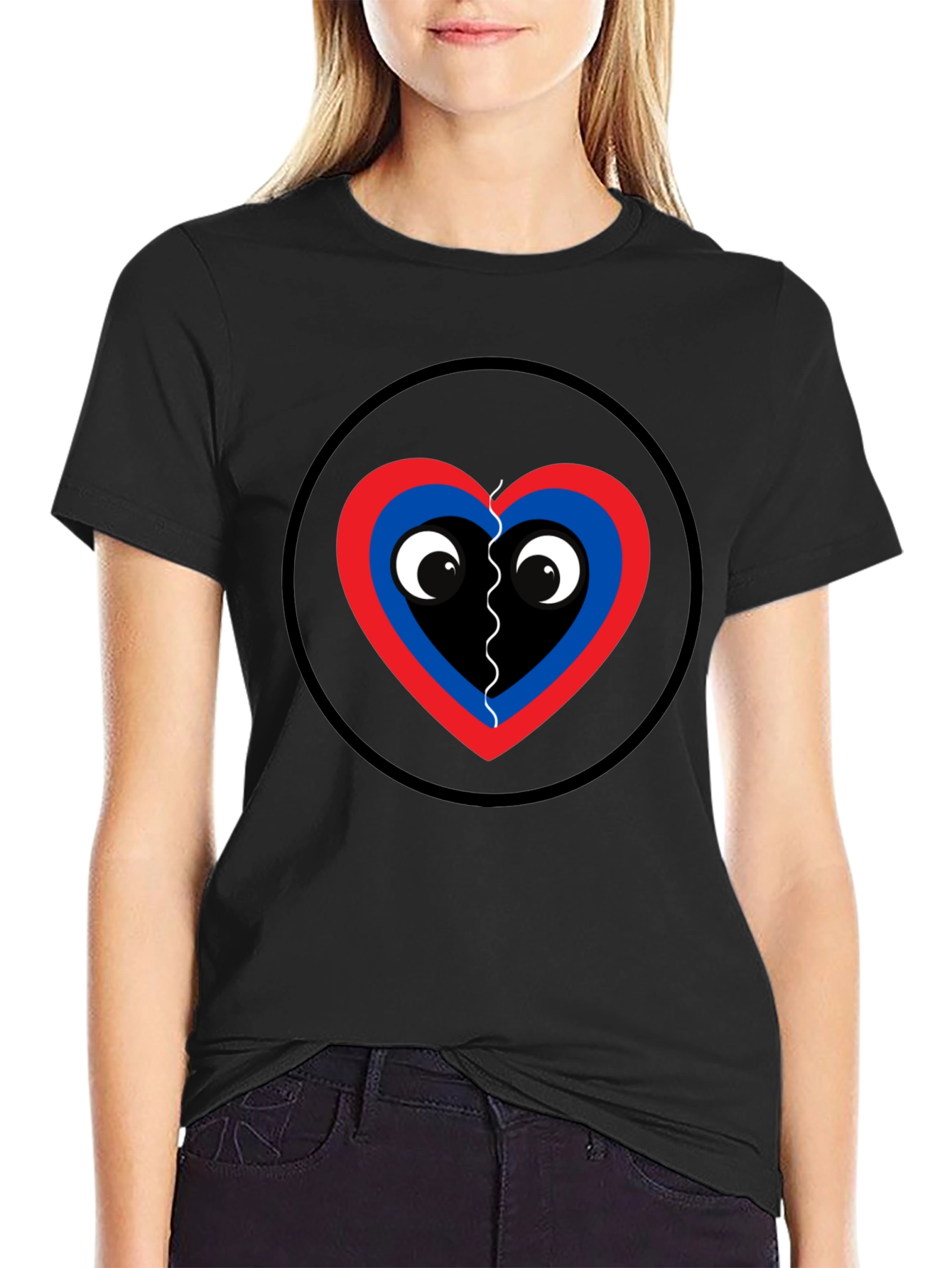 Black Playful Heart Graphic Tee - Black Cotton view 2