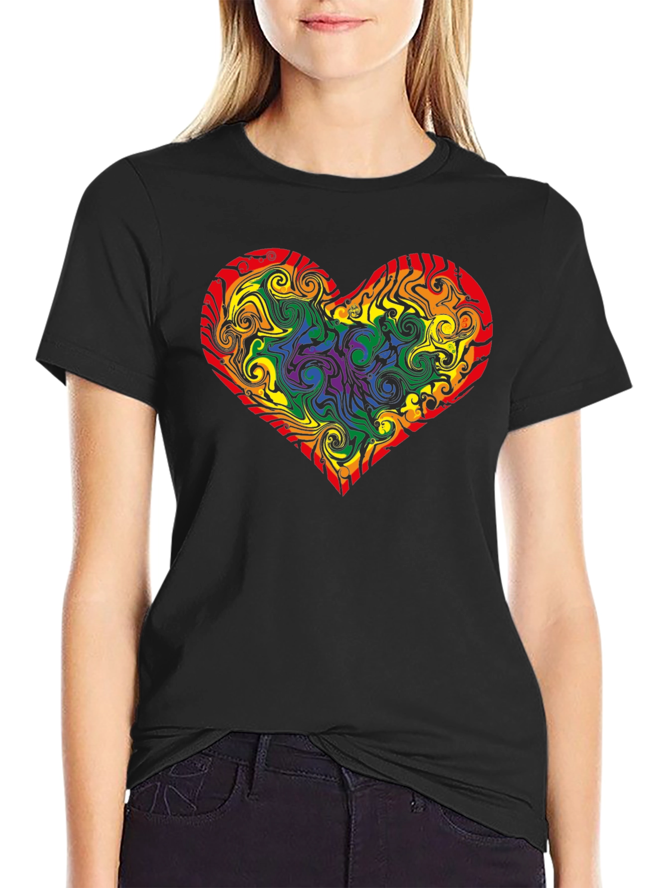 Black Rainbow Heart Swirl T-Shirt - Pride Apparel view 2