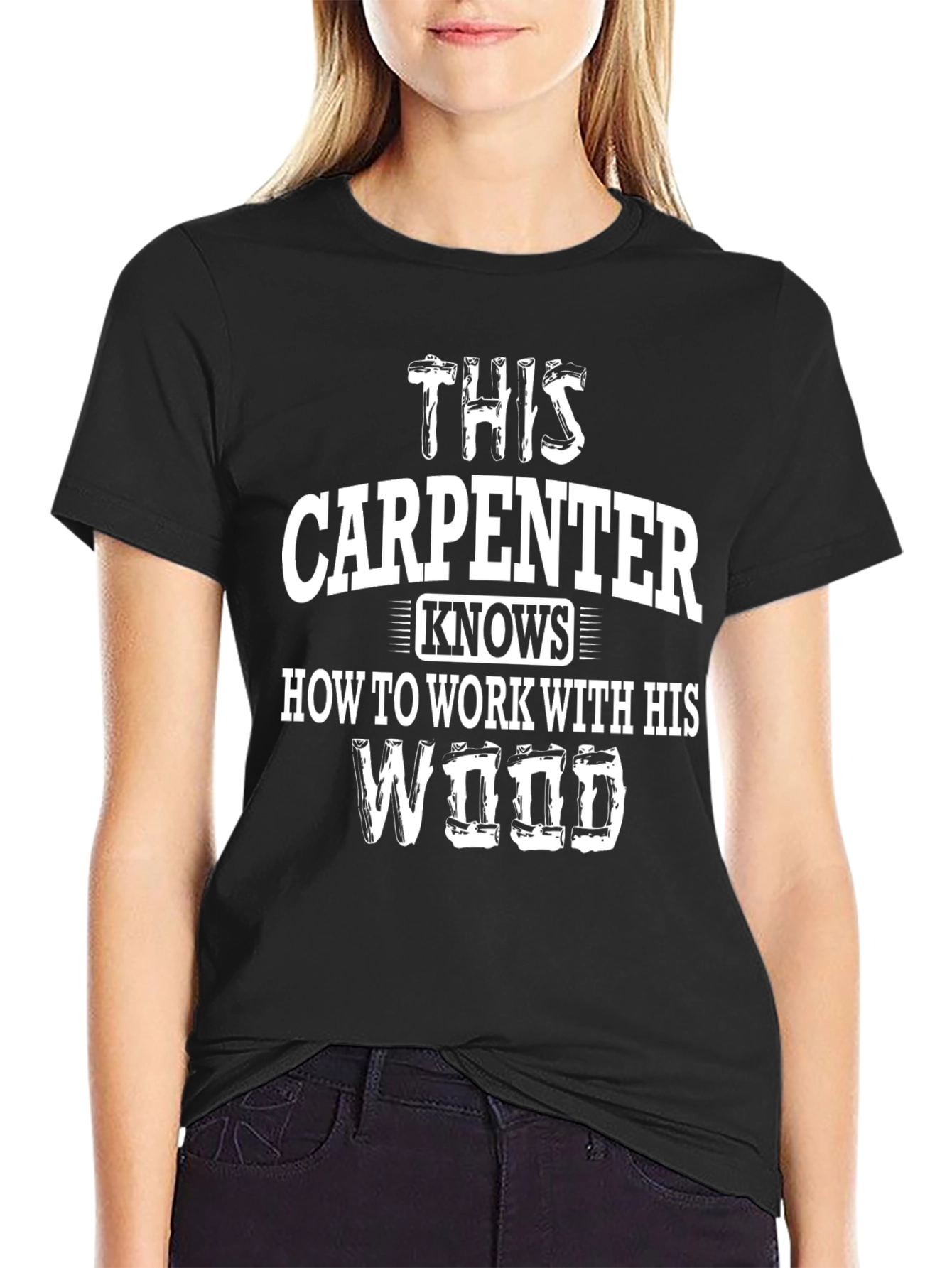 Black Carpenter T-Shirt: Knows How To Work With His Wood view 2