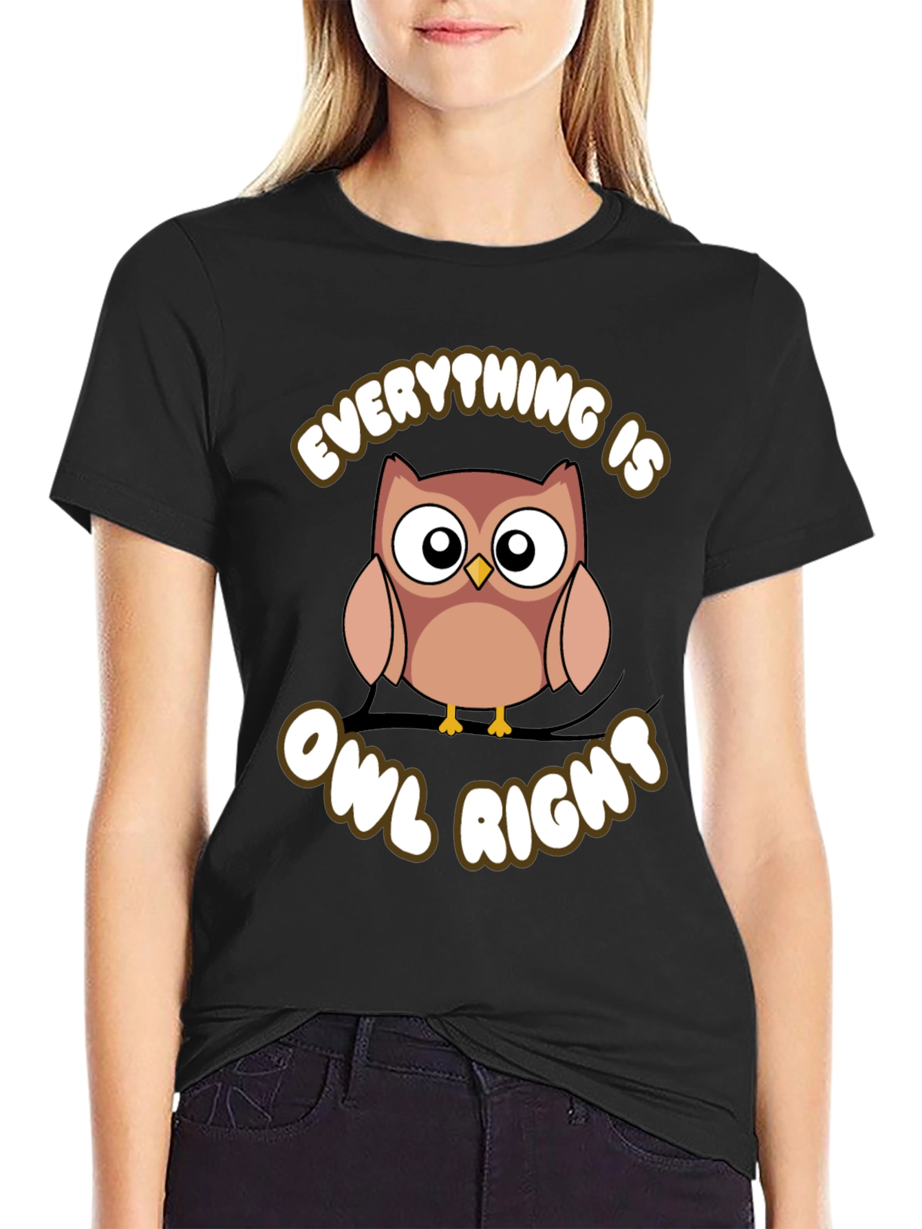 Black Everything Is Owl Right Graphic T-Shirt view 2