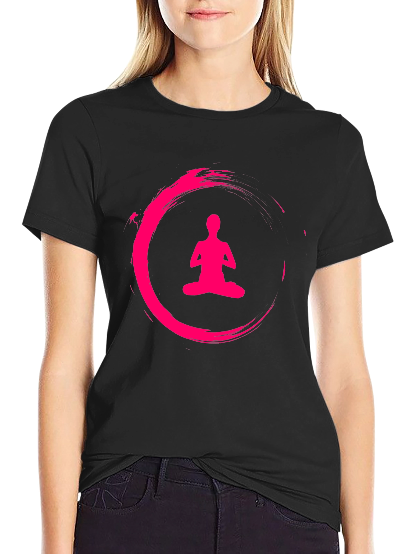 Black Zen Meditation Circle Black T-Shirt view 2