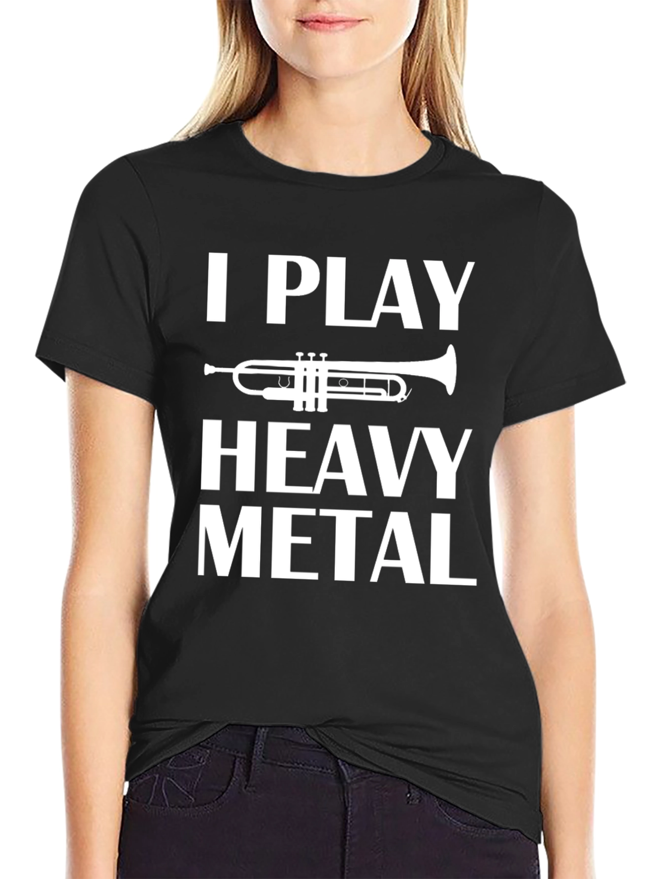 Black I Play Heavy Metal Trumpet T-Shirt view 2
