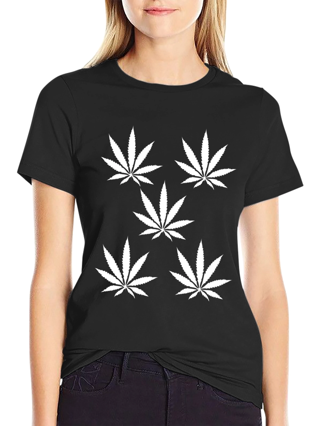 Black Cannabis Leaf Graphic Black T-Shirt view 2
