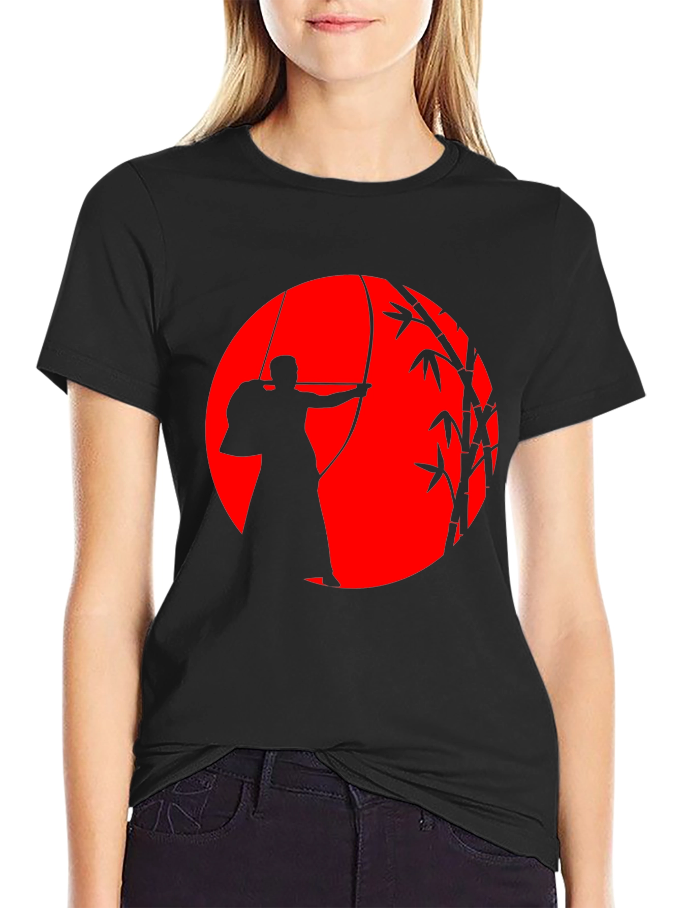 Black Kyudo Archer Graphic T-Shirt - Japanese Archery Tee view 2