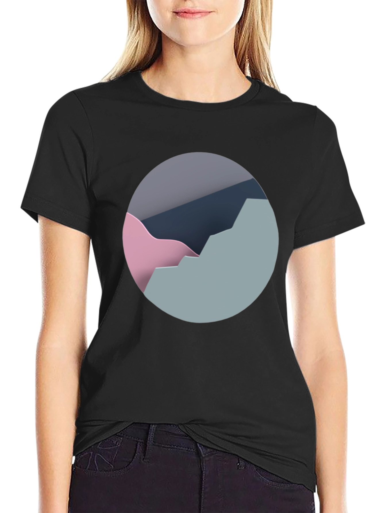 Black Abstract Mountain Graphic Tee - Modern Black T-Shirt view 2
