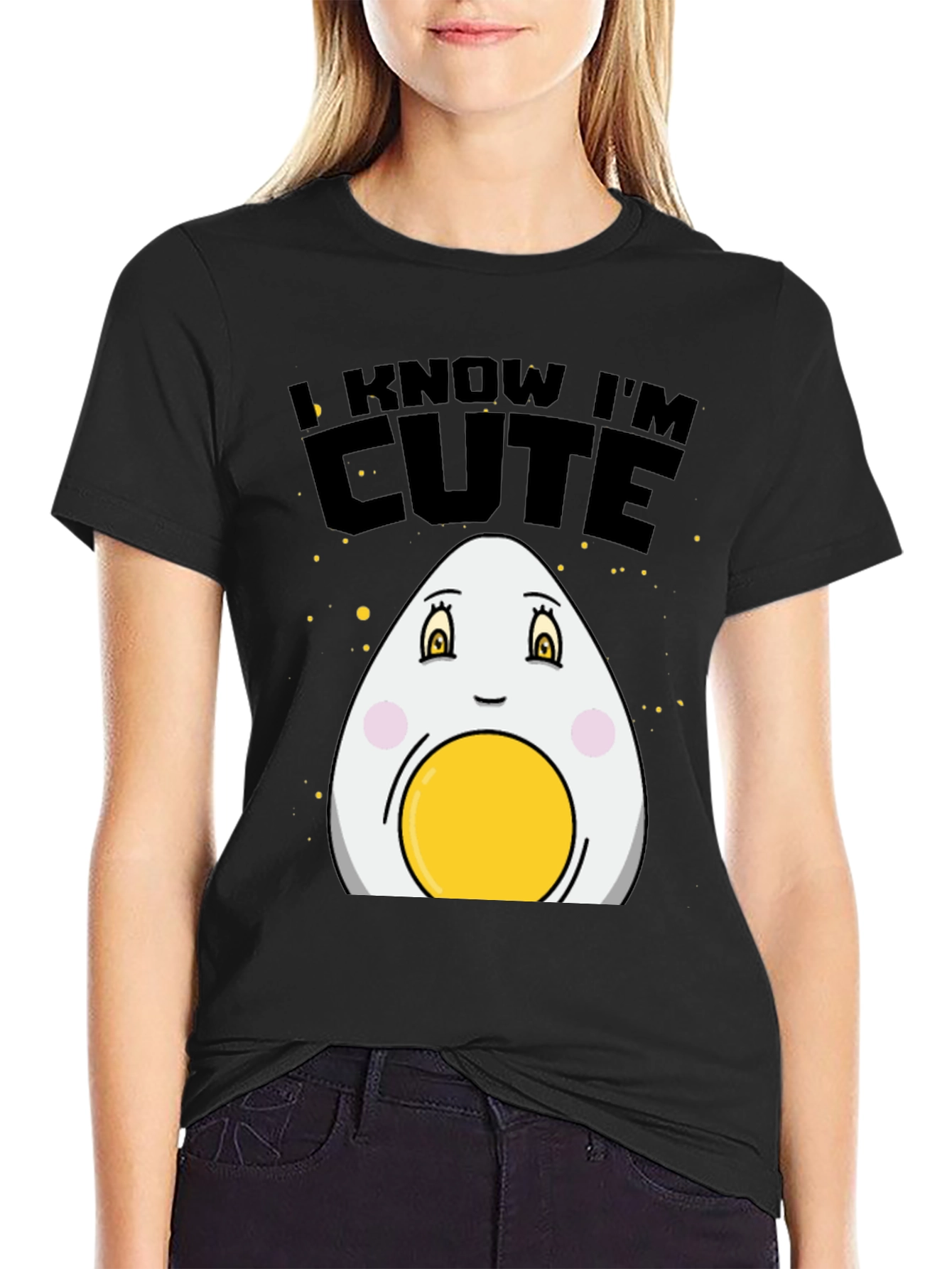 Black Cute Egg Graphic T-Shirt - Funny Foodie Tee view 2
