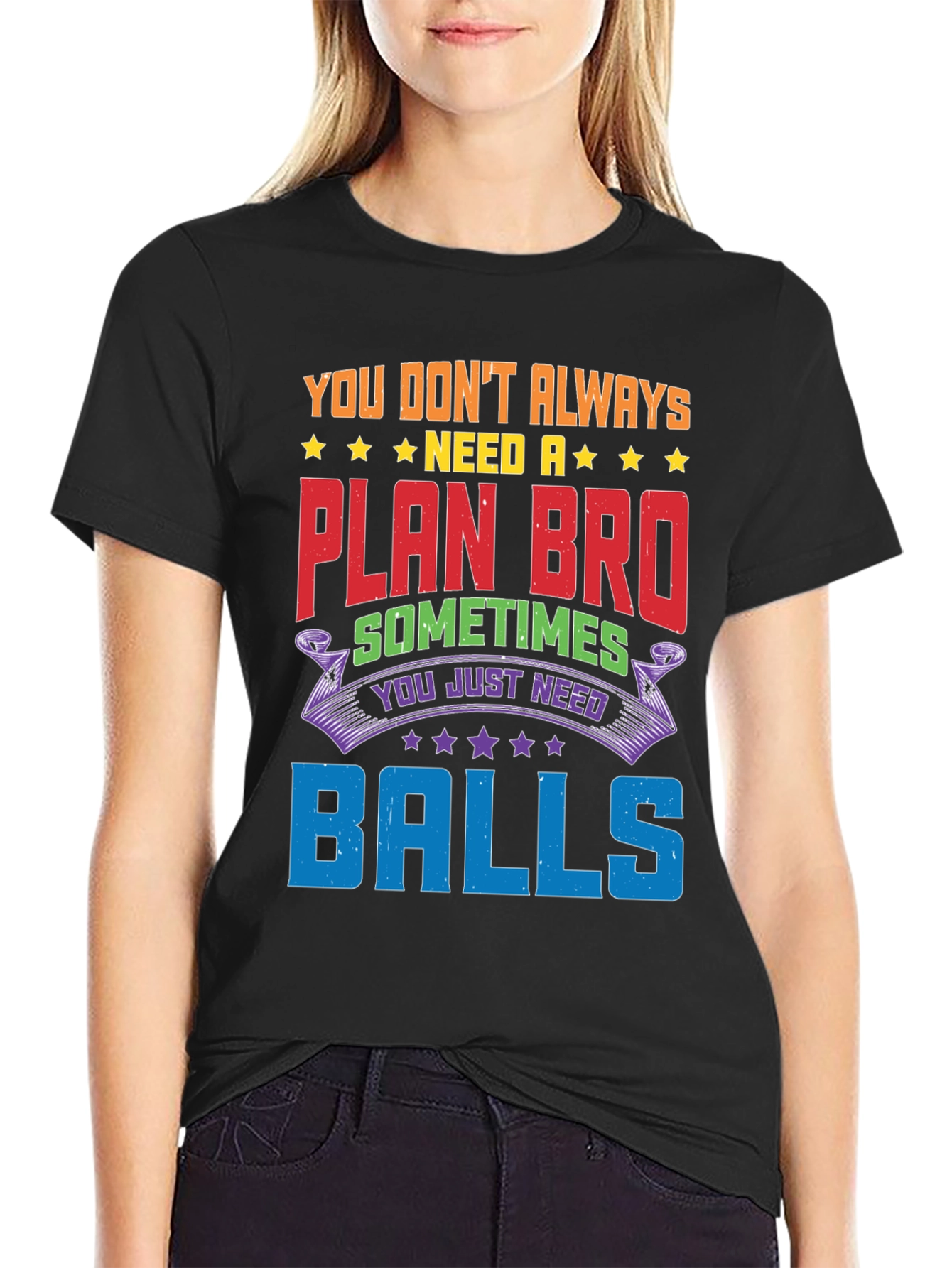 Black Funny Graphic Tee: No Plan, Just Balls! view 2
