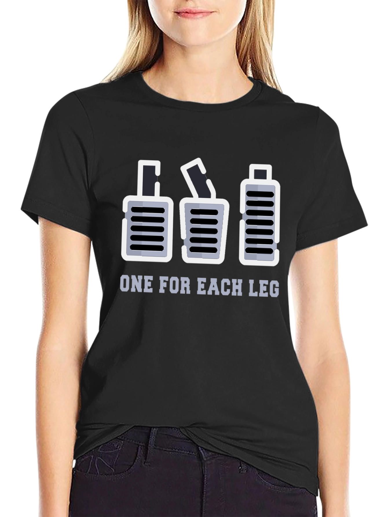 Black One for Each Leg Funny Manual Transmission T-Shirt view 2
