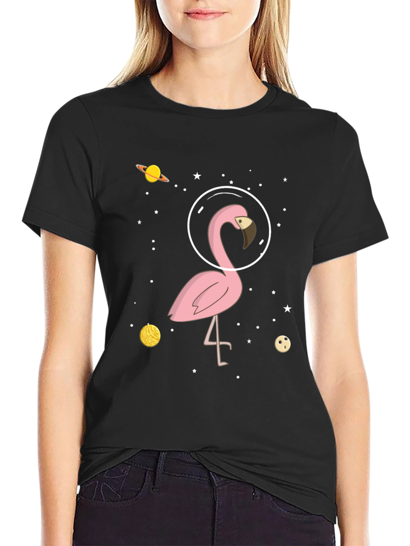 Black Space Flamingo T-Shirt - Men's Black Graphic Tee view 2