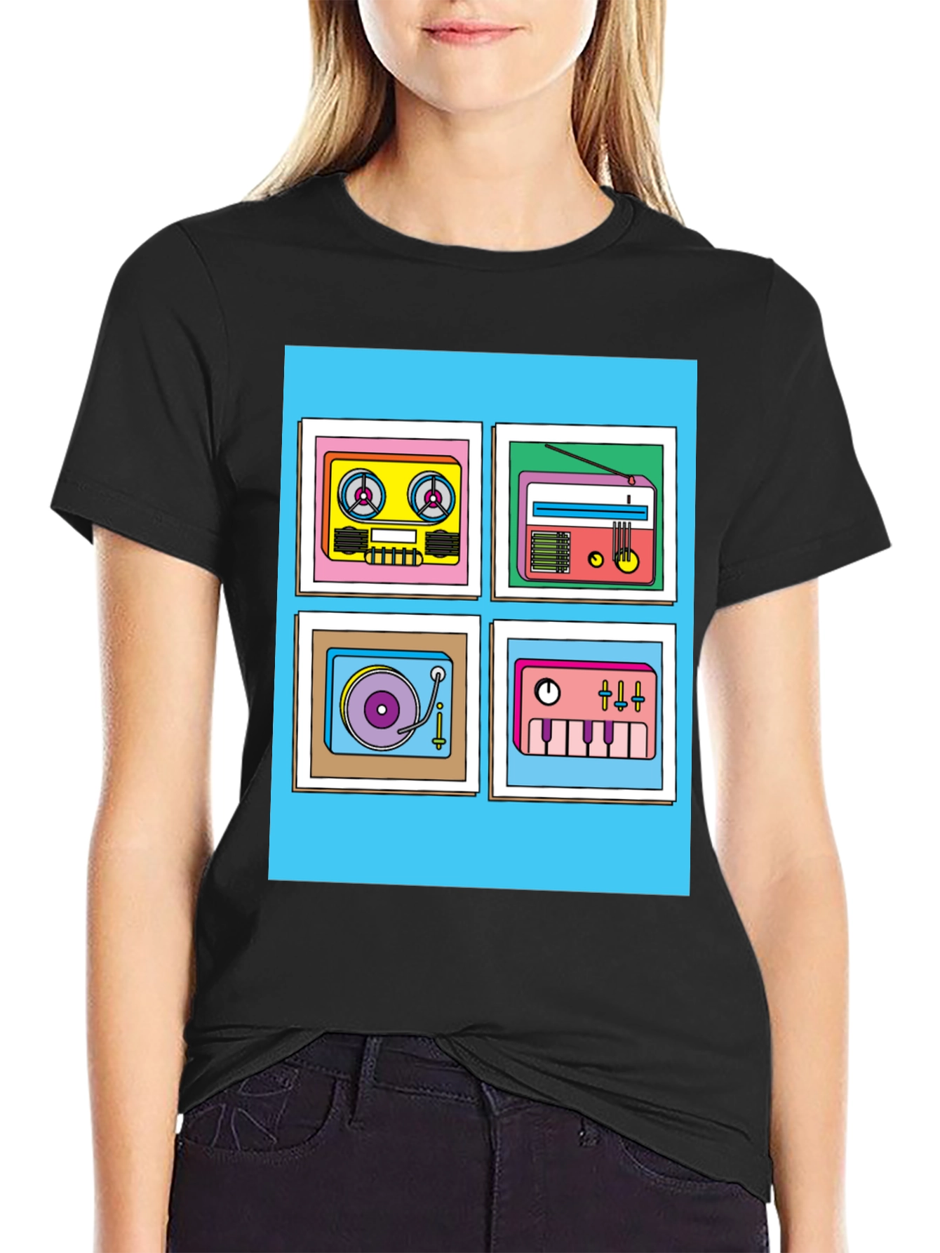 Black Retro Music Graphic Tee - Classic Style view 2