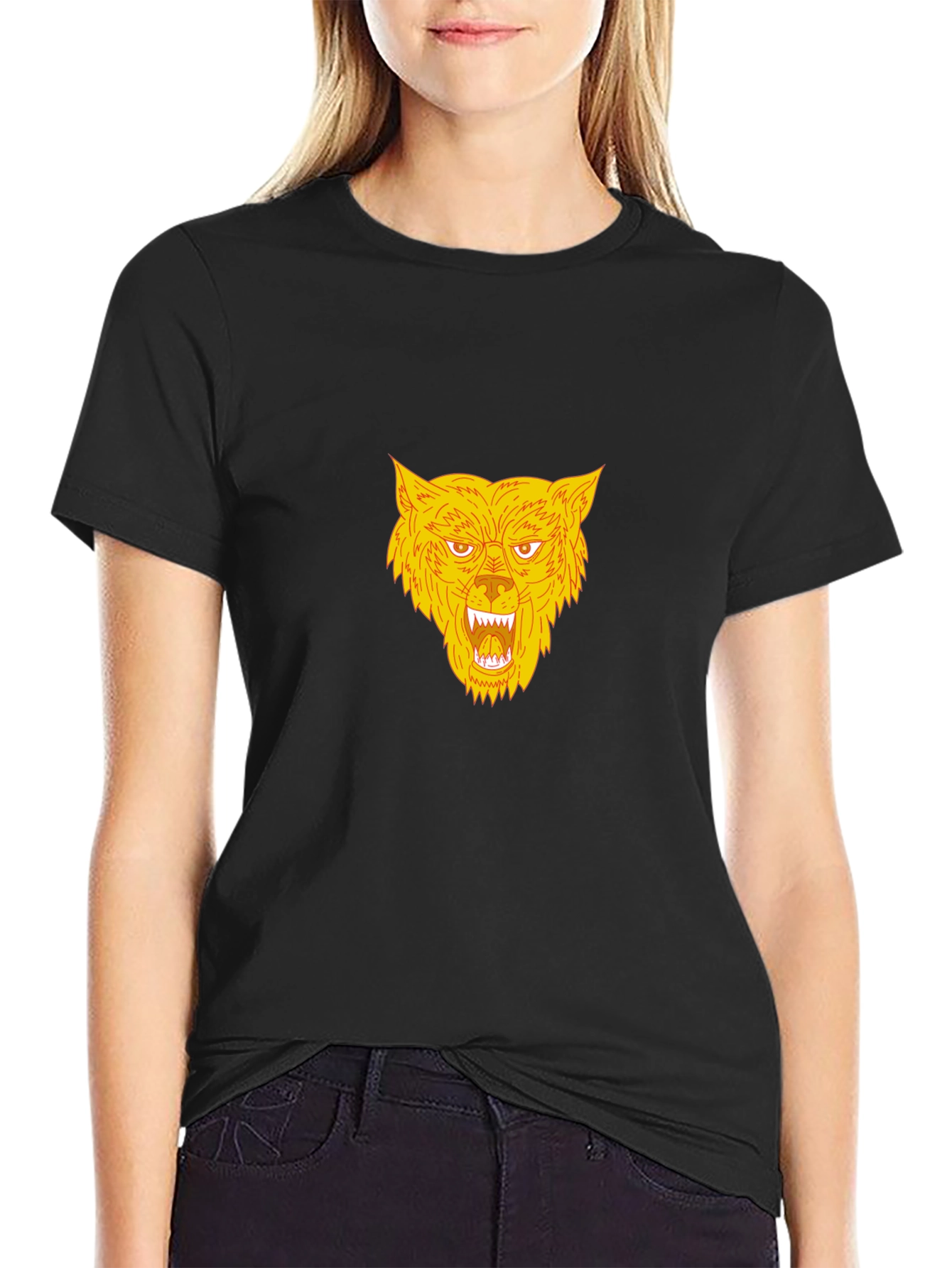Black Black T-Shirt with Bold Wolf Graphic view 2