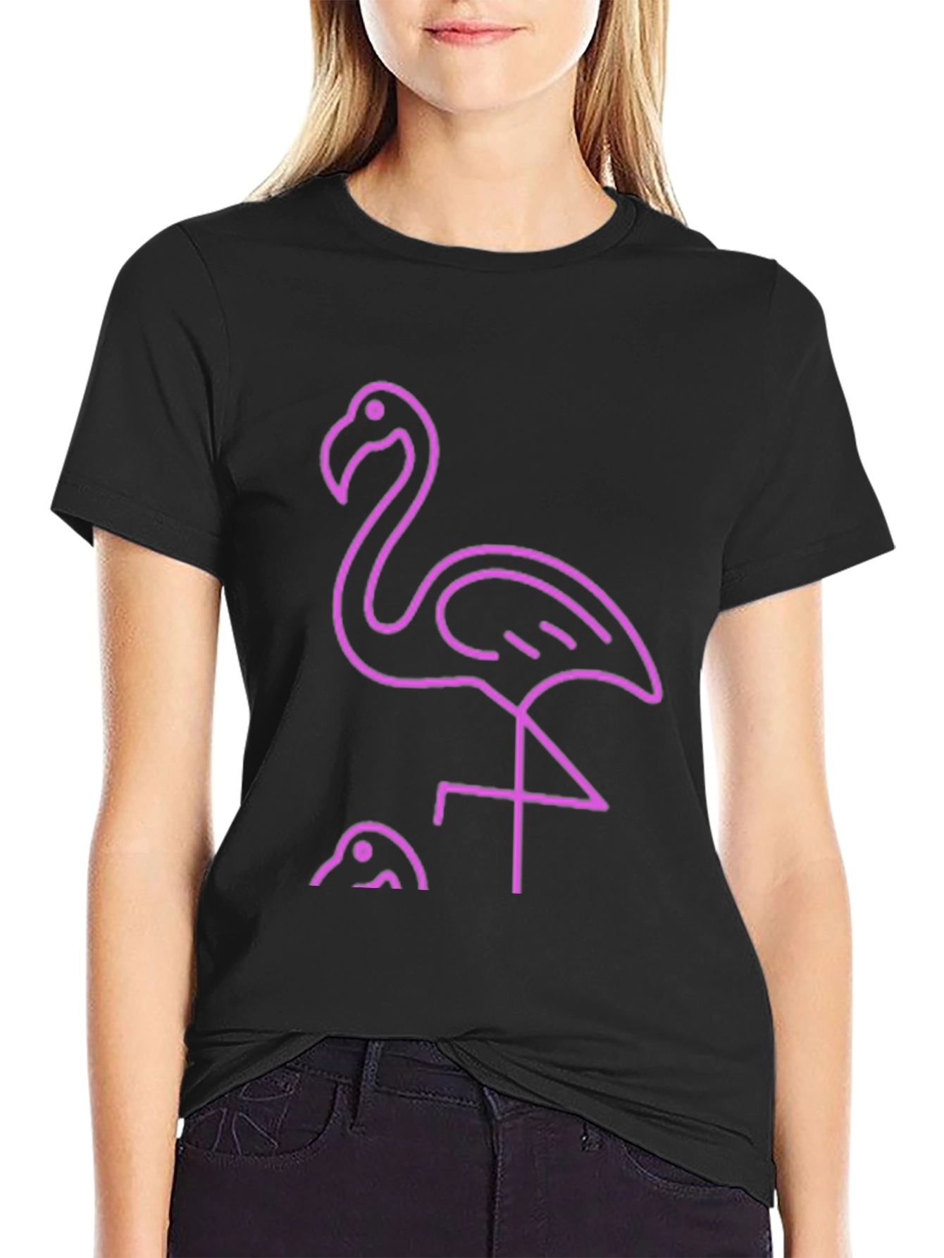 Black Neon Flamingo Graphic Tee - Stylish Black T-Shirt view 2