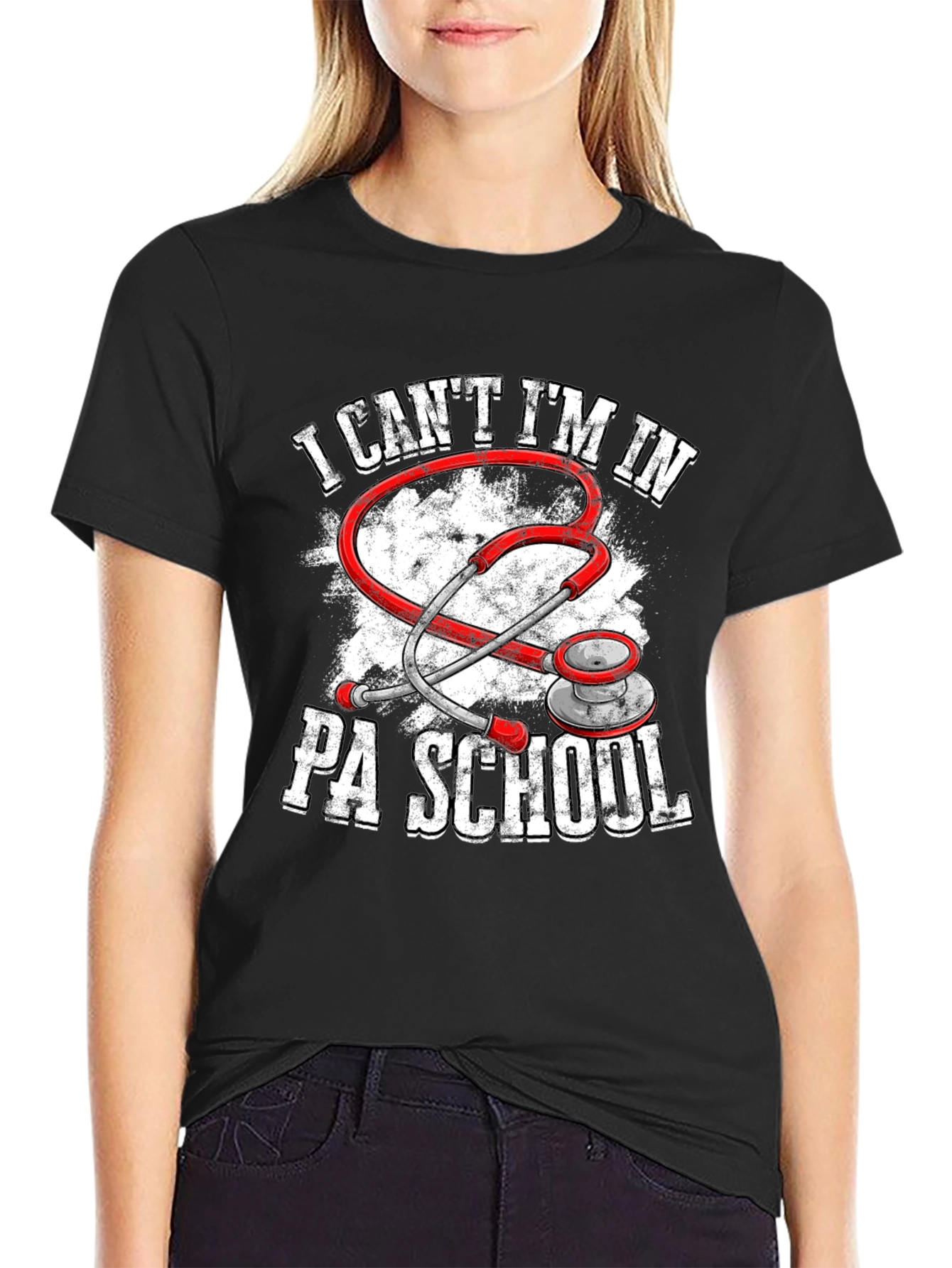 Black PA School Stethoscope Graphic Tee view 2