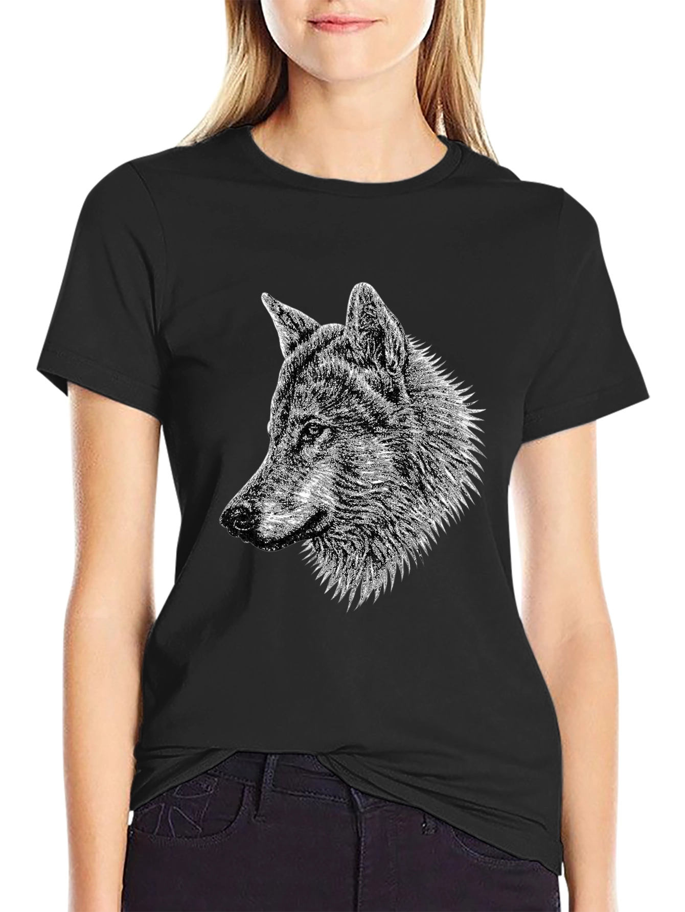 Black Wolf Graphic Tee - Black Cotton T-Shirt view 2