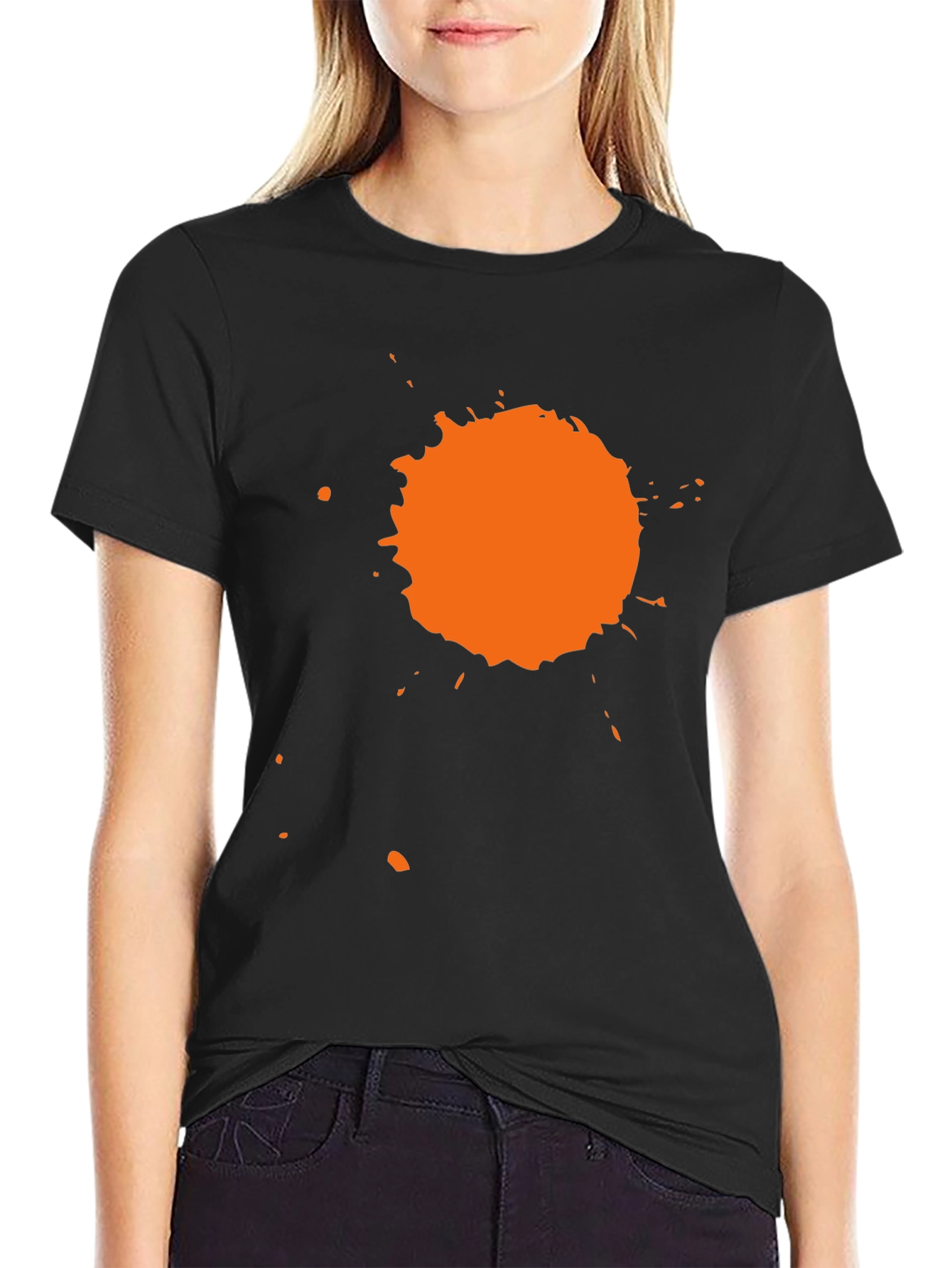 Black Black T-Shirt with Orange Splatter Design view 2