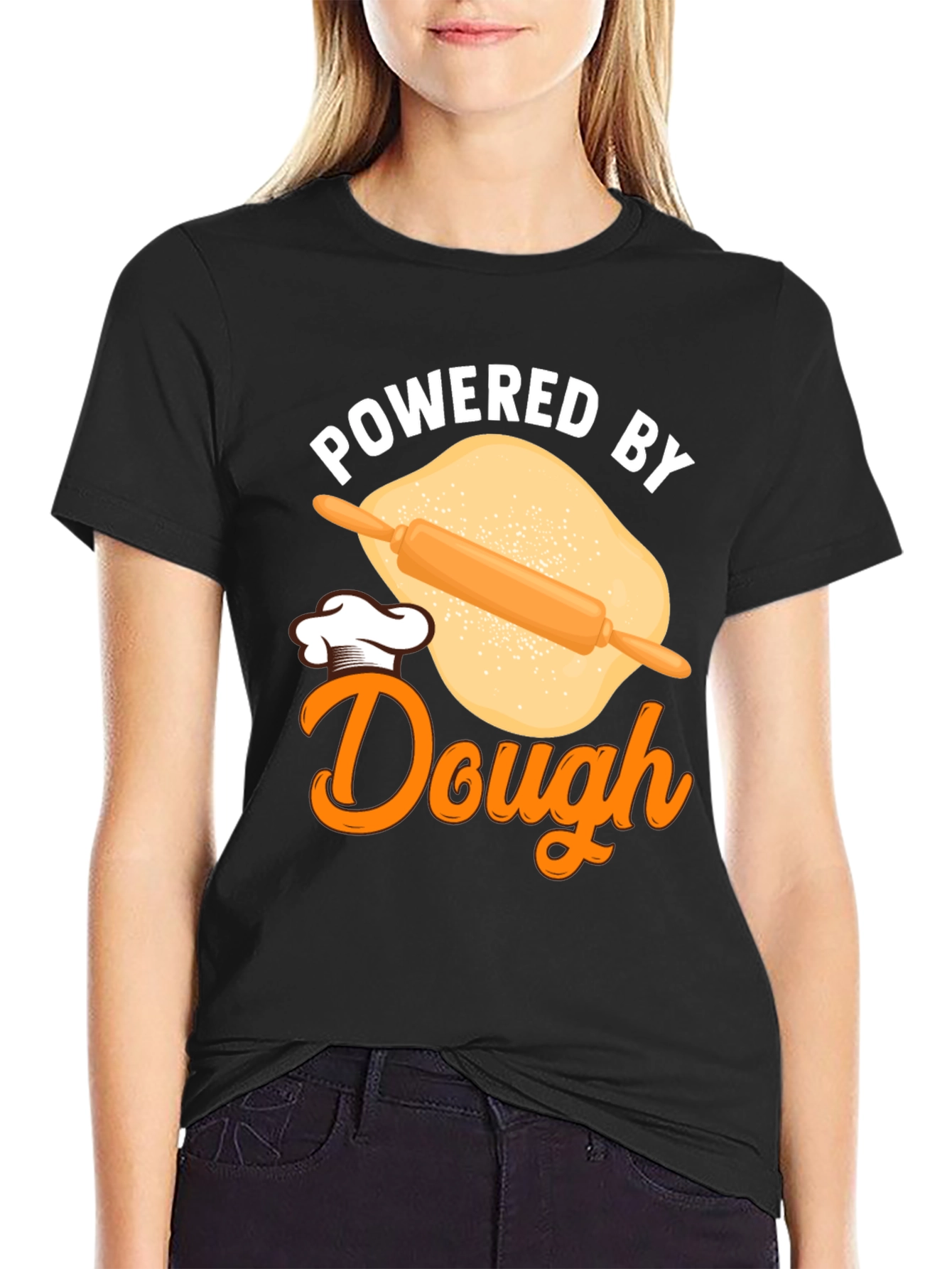 Black Powered by Dough Funny Baking T-Shirt view 2