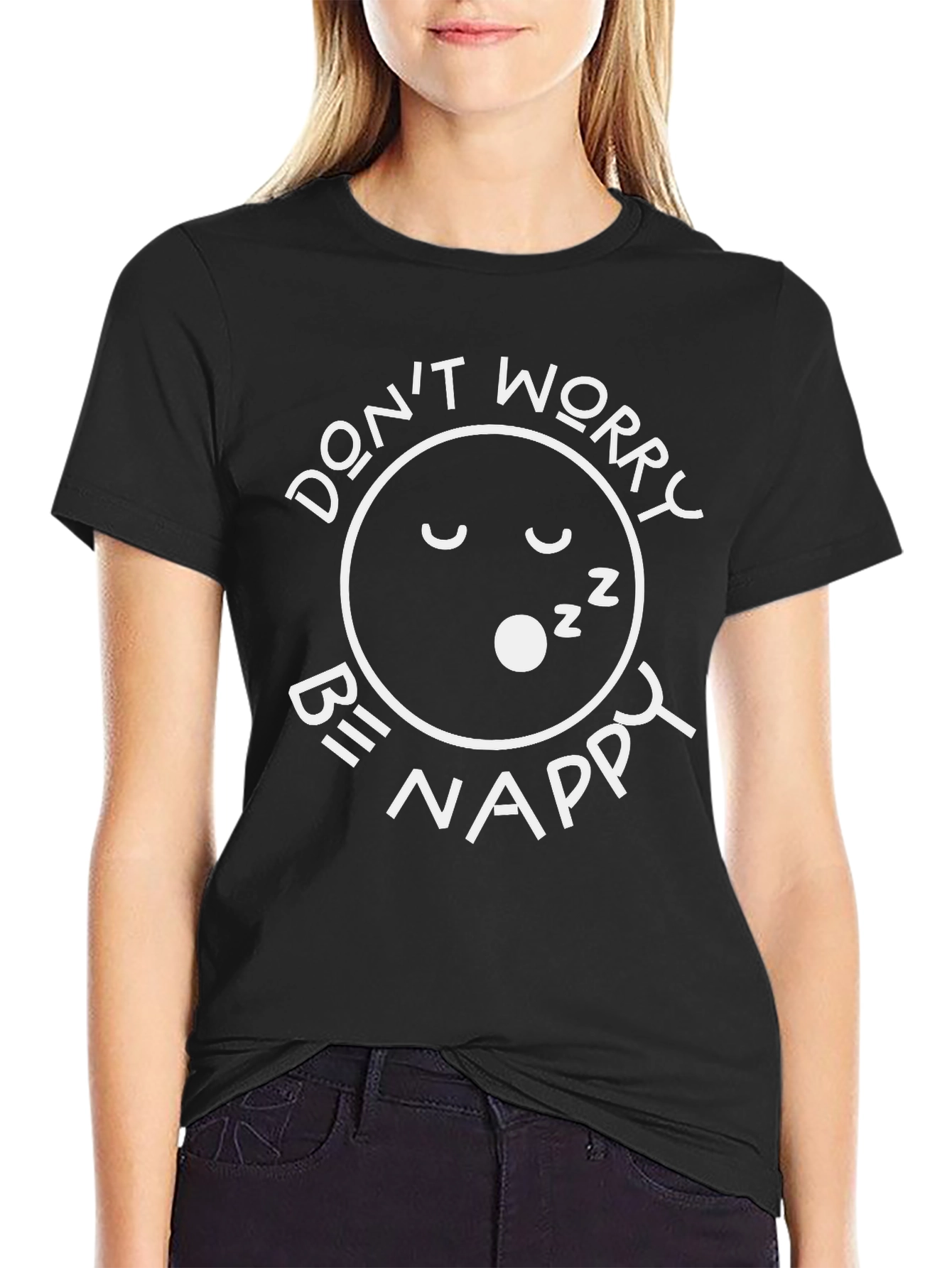Black Don't Worry Be Nappy Black T-Shirt view 2