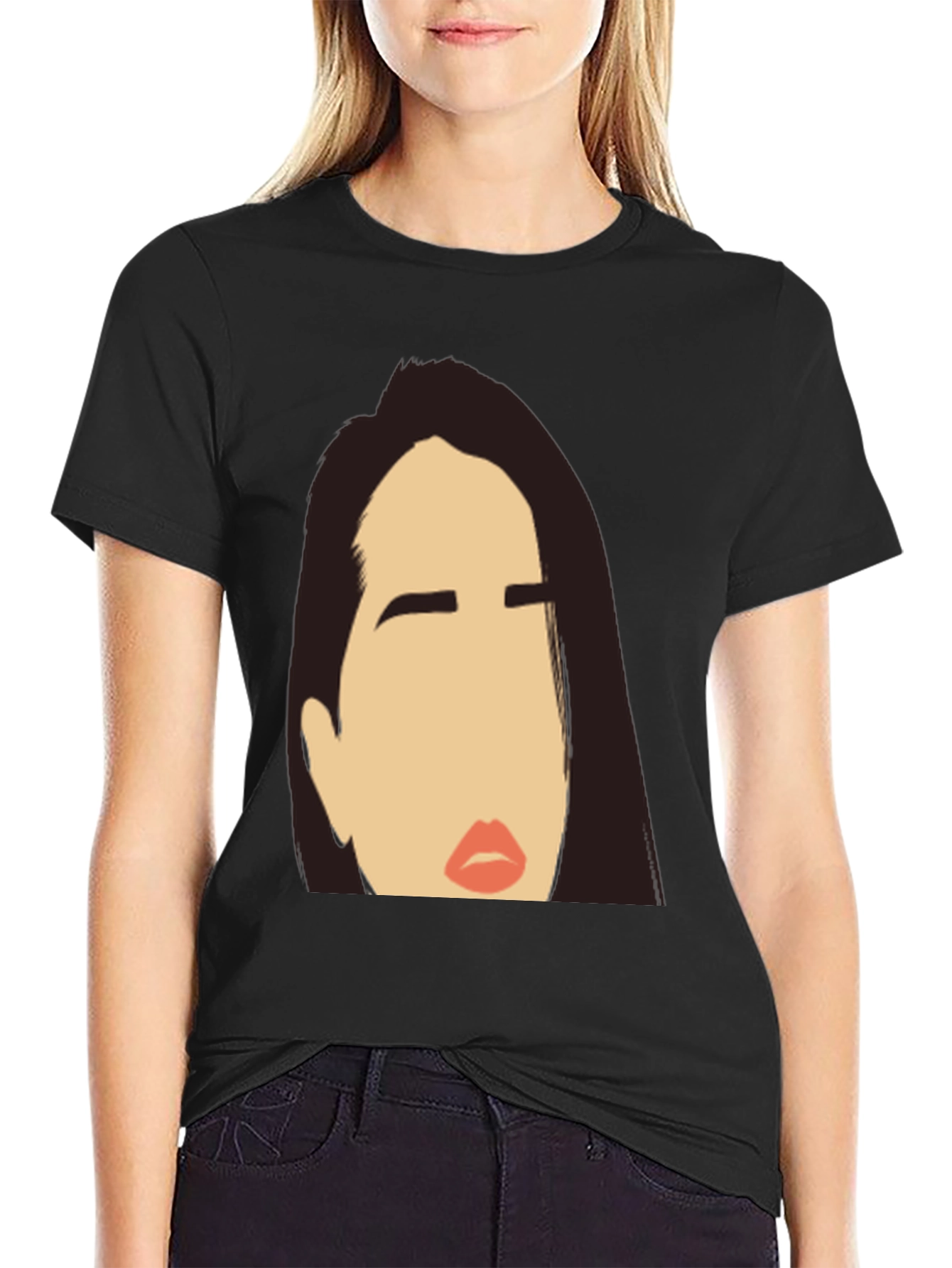 Black Abstract Face Black T-Shirt view 2