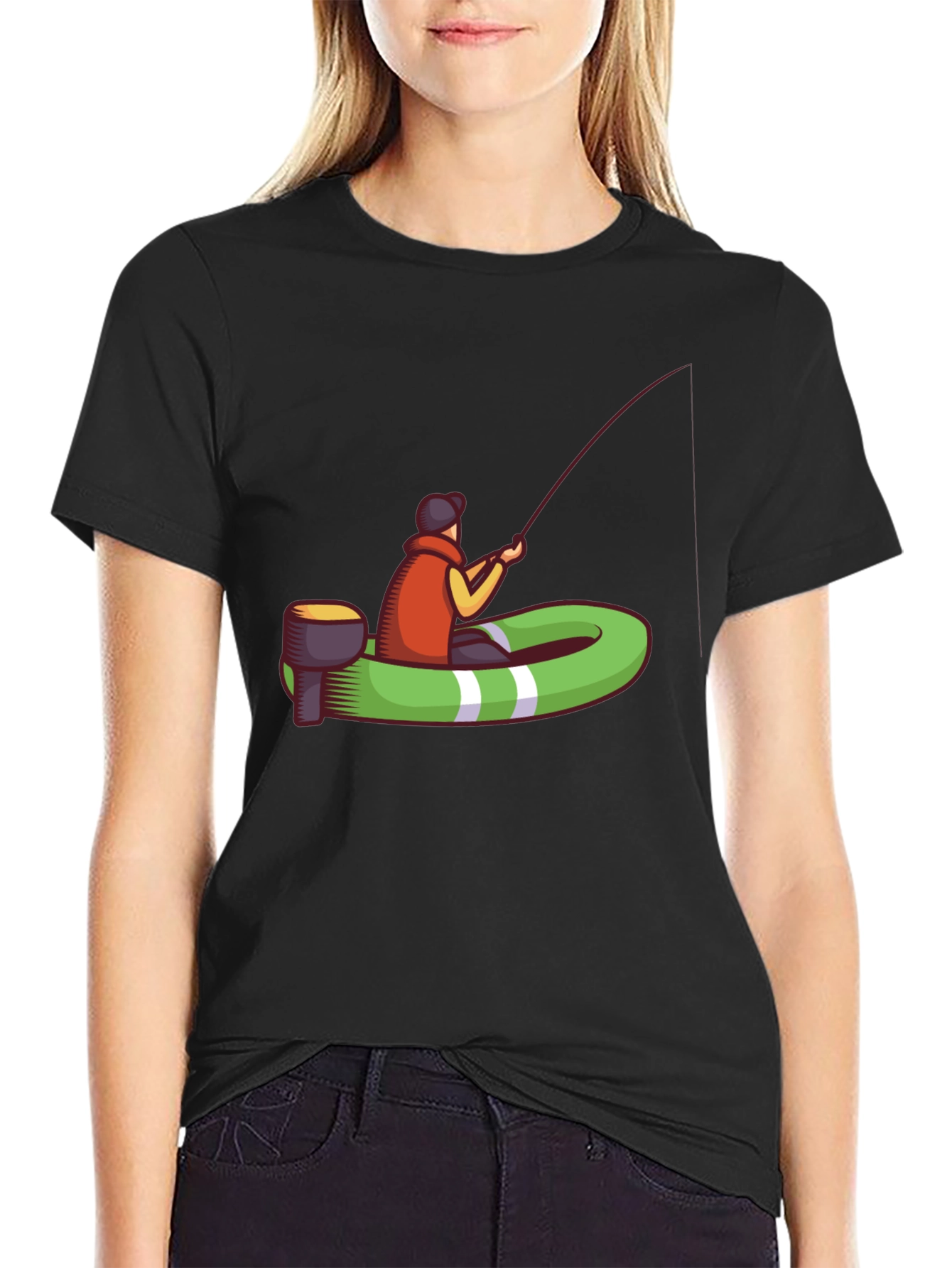 Black Fishing Boat T-Shirt - Casual Graphic Tee view 2