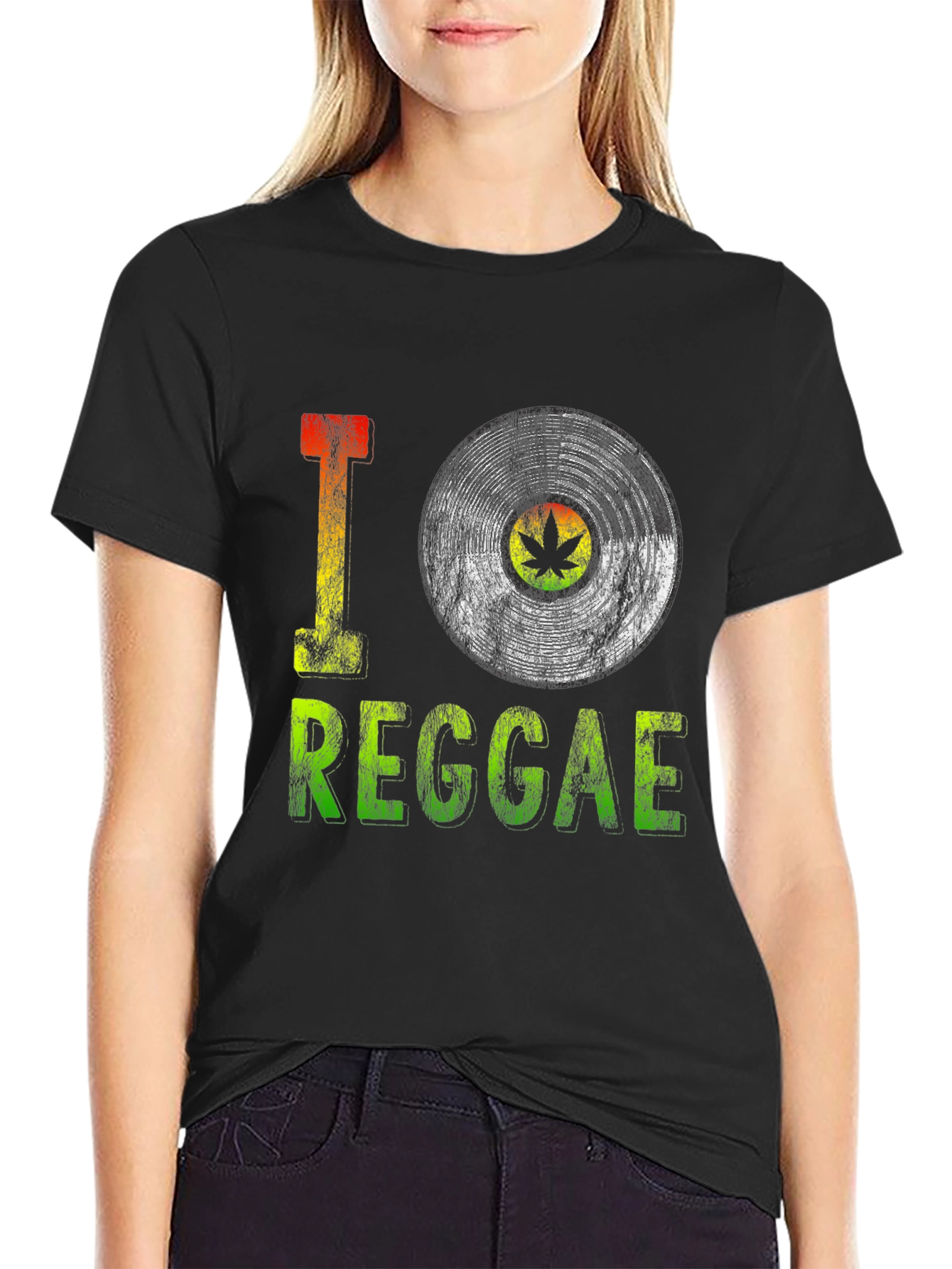 Black I Love Reggae Vinyl Record Graphic Tee - Black view 2