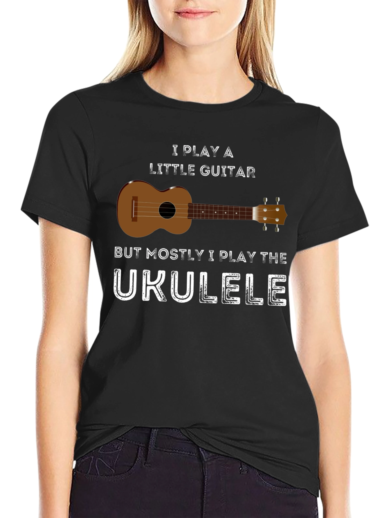 Black Ukulele T-Shirt - Funny Ukulele Player Tee view 2