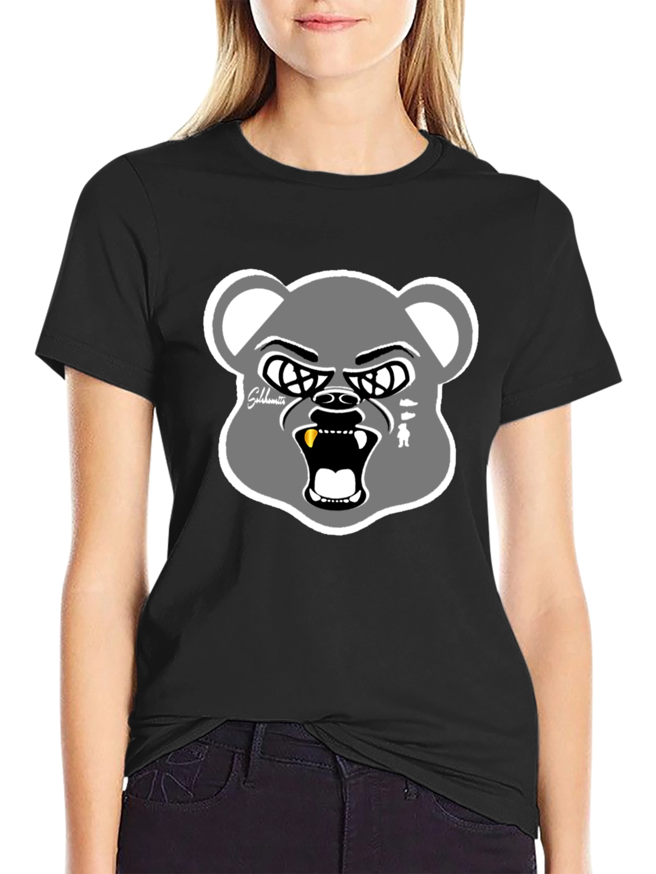 Black Graphic Bear Head T-Shirt - Cool Streetwear view 2