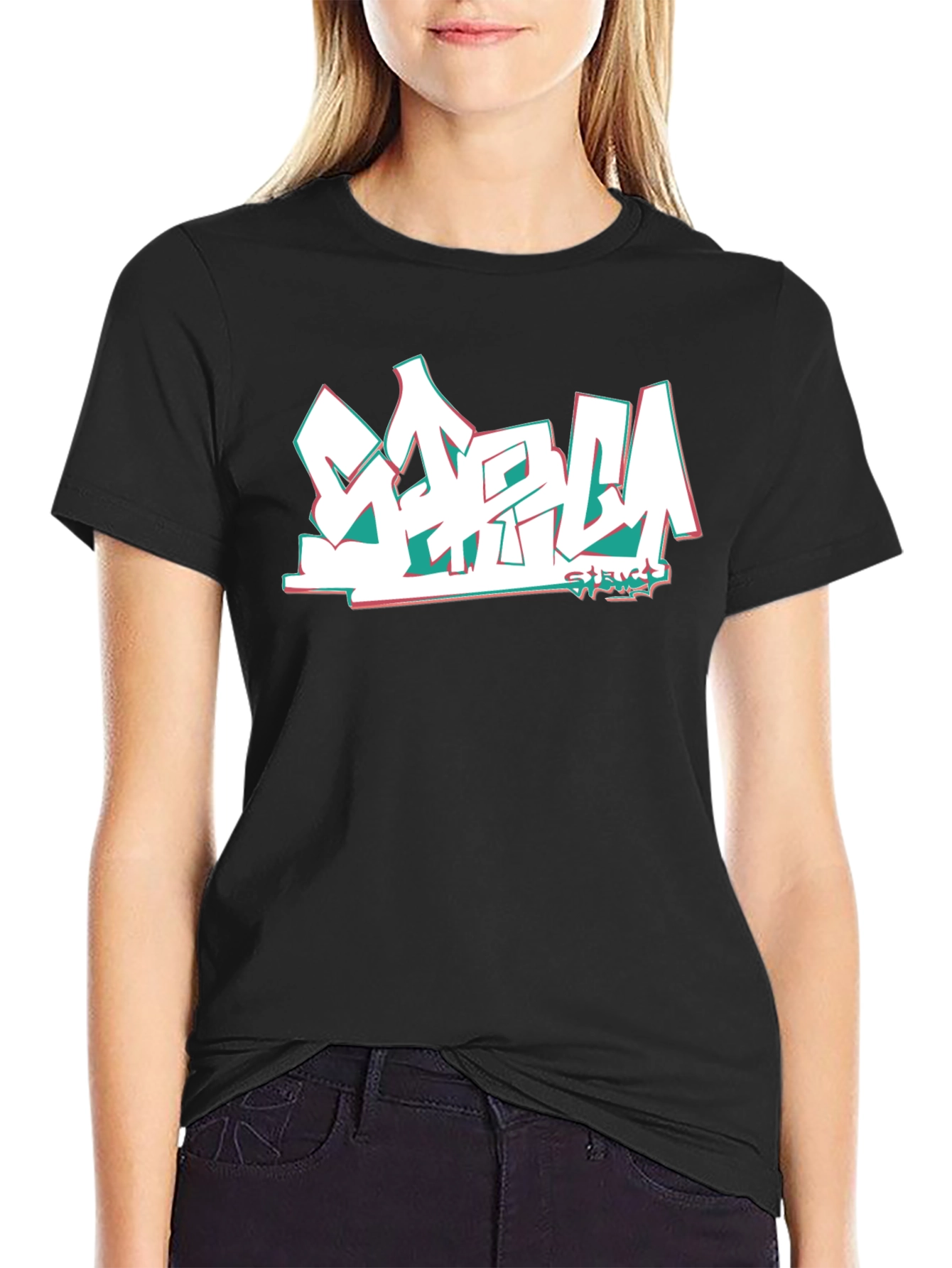 Black Stylish Black Tee with Graffiti-Style Graphic Print view 2