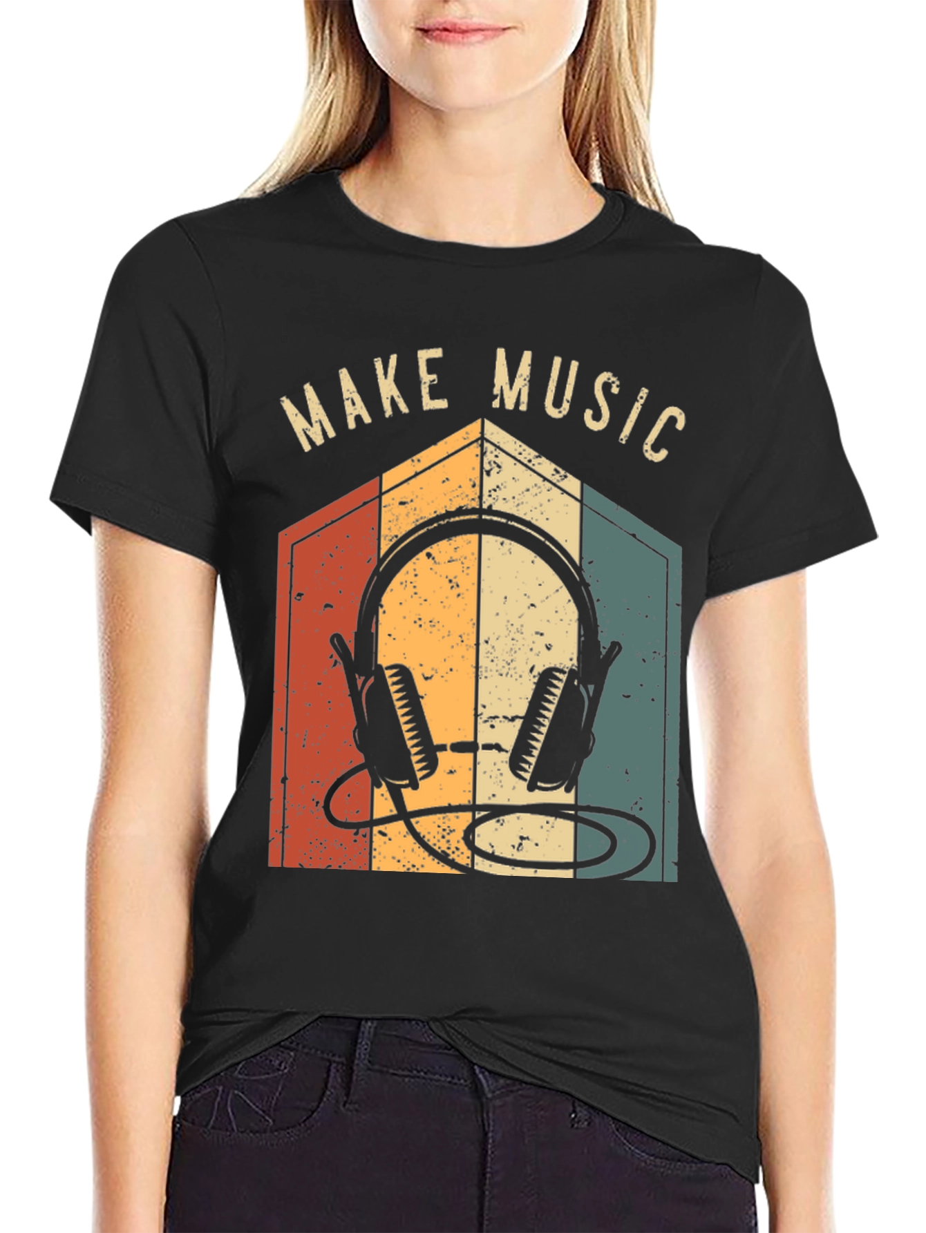 Black Make Music Retro Graphic Tee view 2